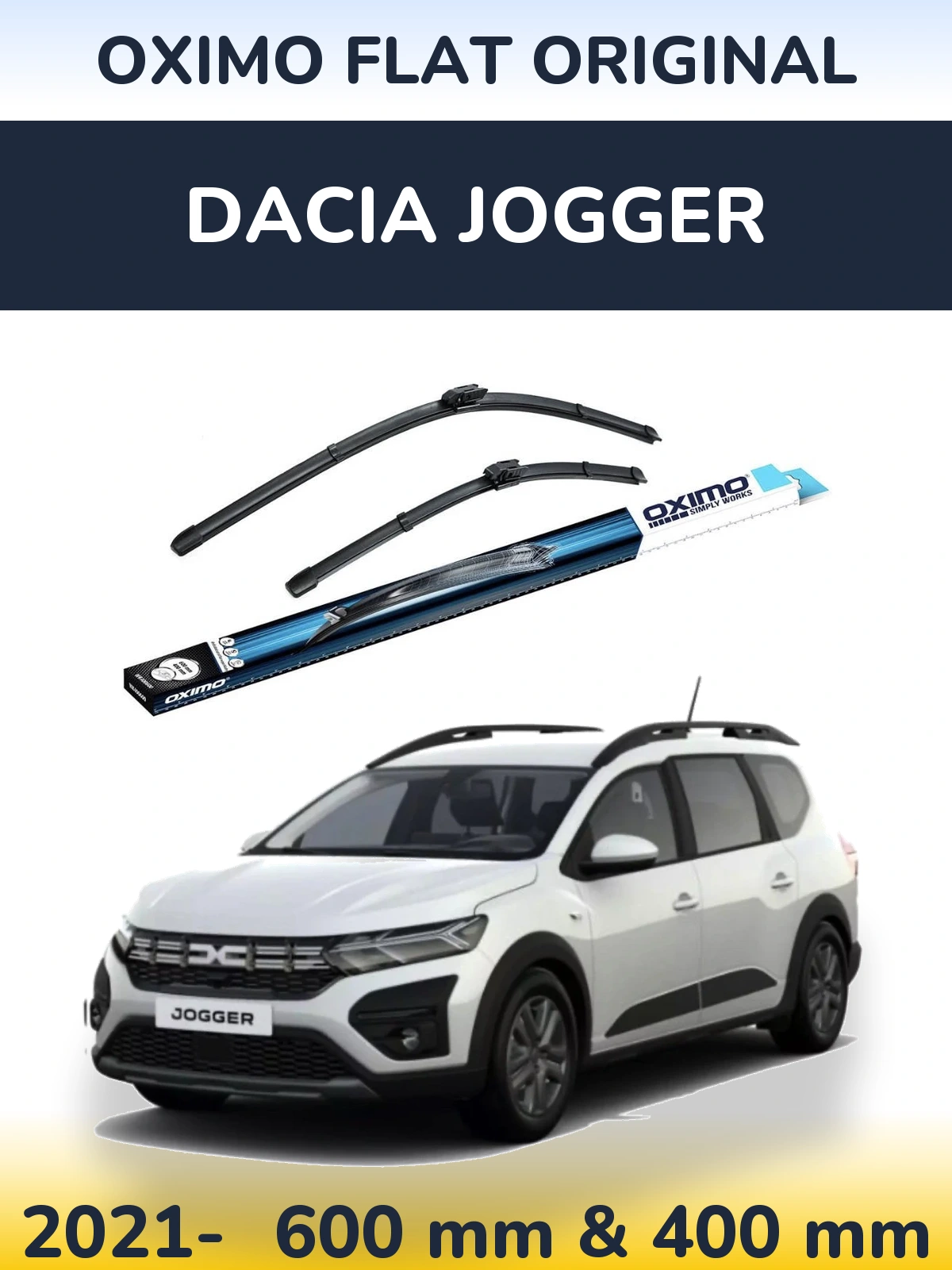 Комплект передних дворников Oximo Flat Original 600 & 400 мм для Dacia Jogger 2021-2026