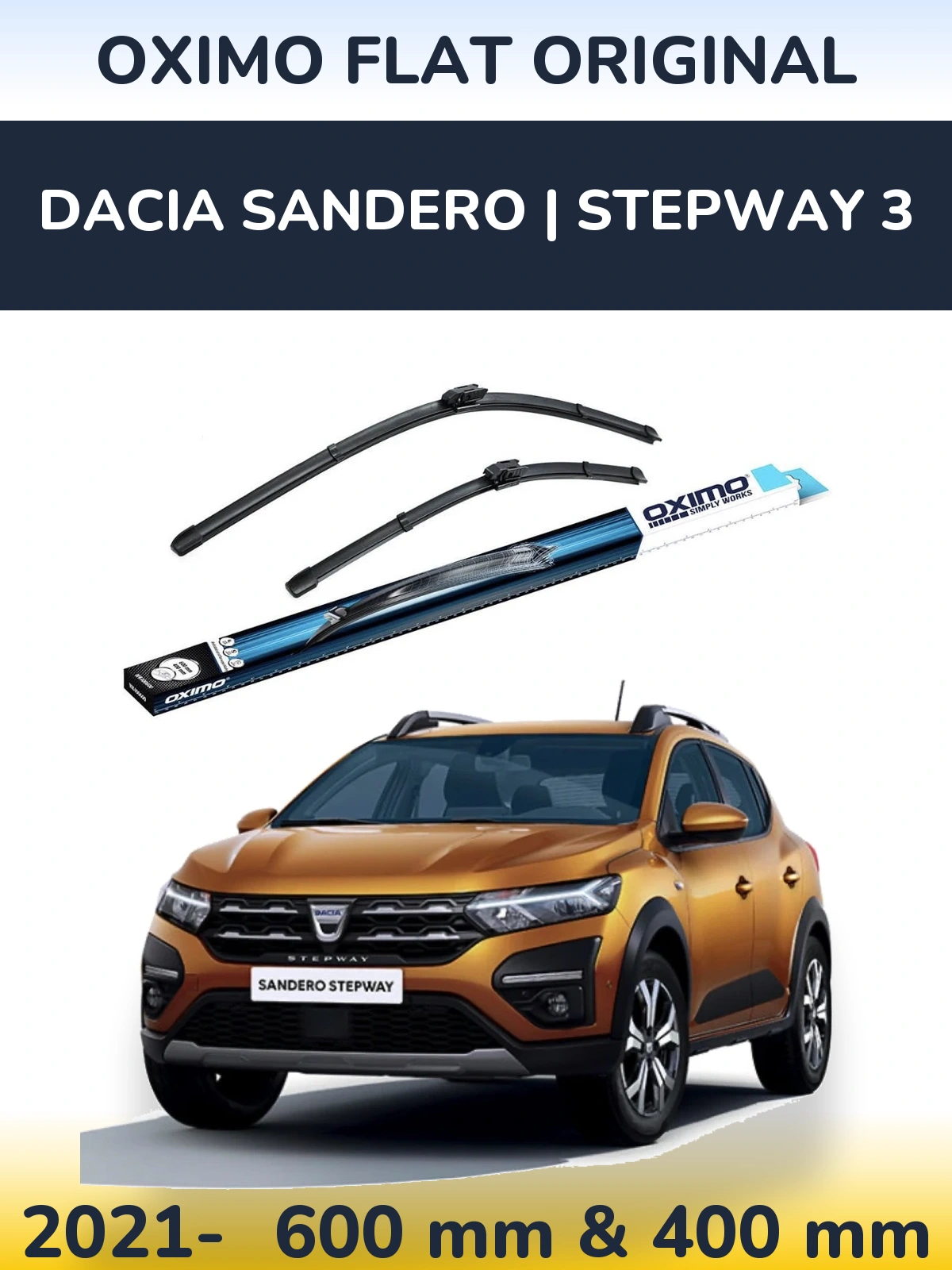 Комплект передних дворников Oximo Flat Original 600 & 400 мм для Dacia Sandero | Stepway 3 2021-2026