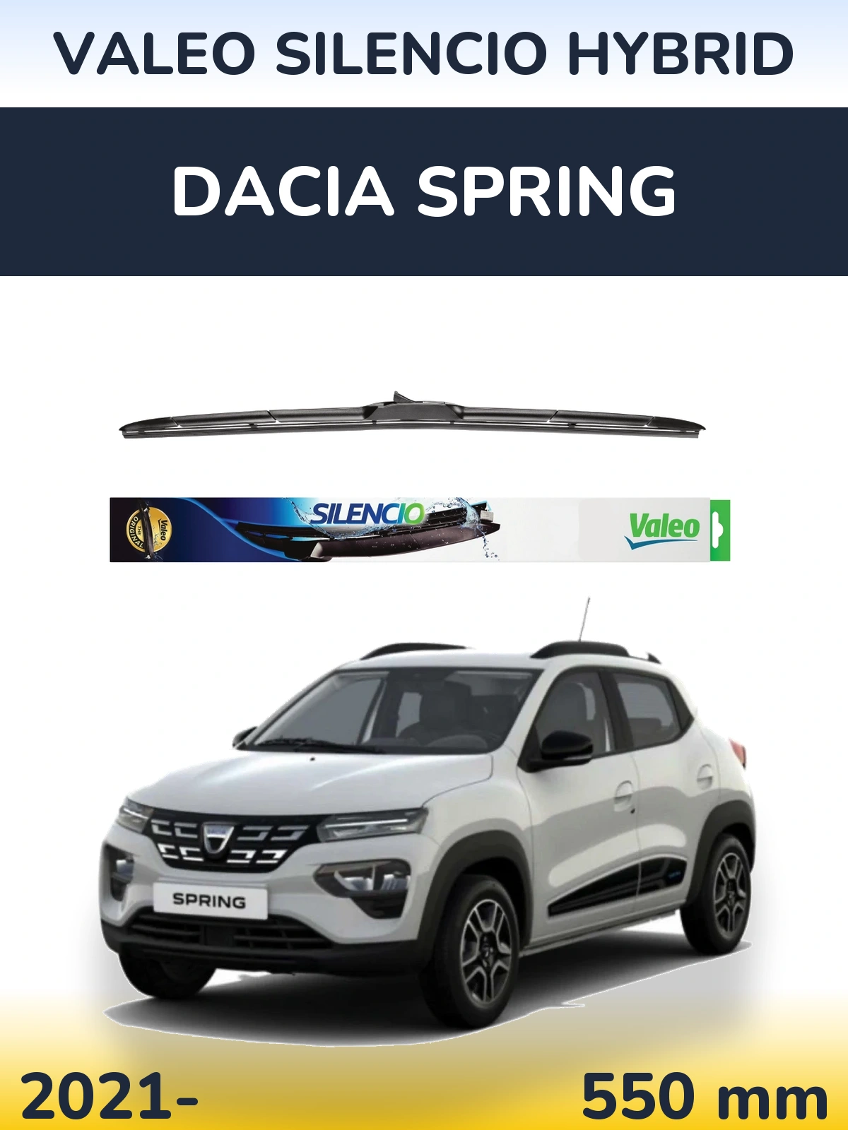 Front wiper blade Valeo Silencio Hybrid 550 mm for Dacia Spring 2021-2026