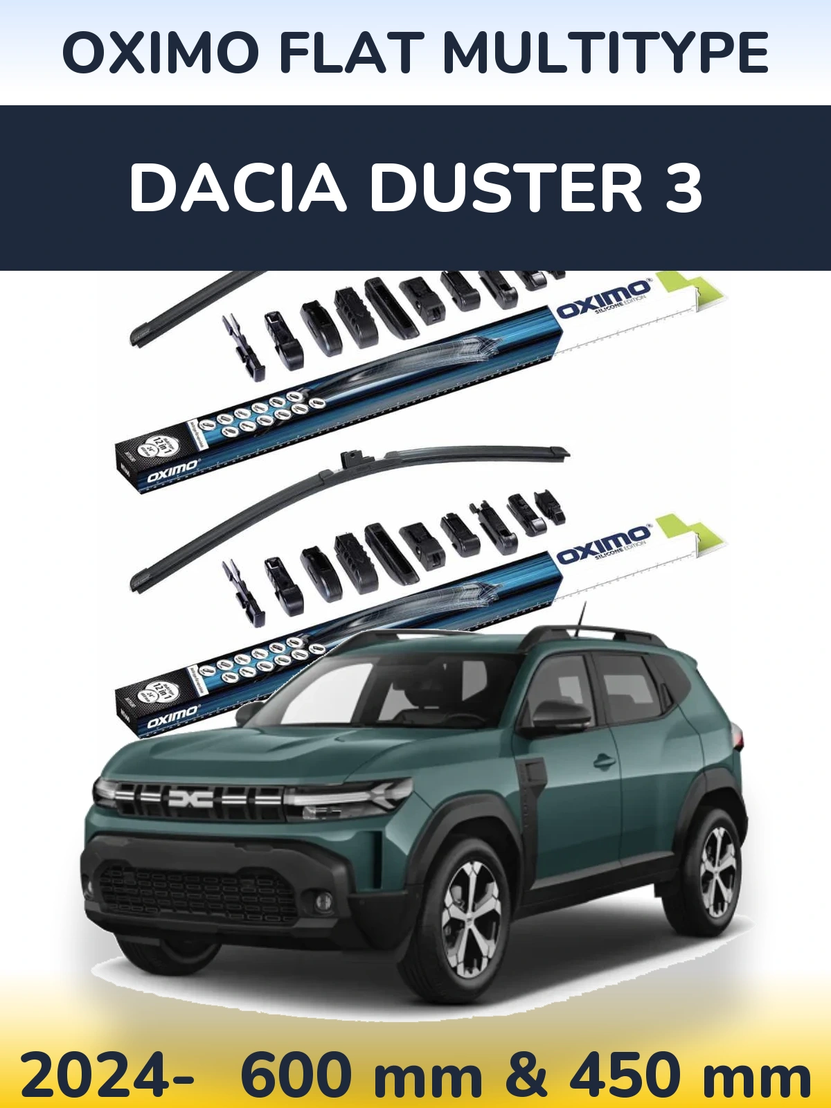 Комплект передних дворников Oximo Flat MultiТипe 600 & 450 мм для Dacia Duster 3 2024-2026
