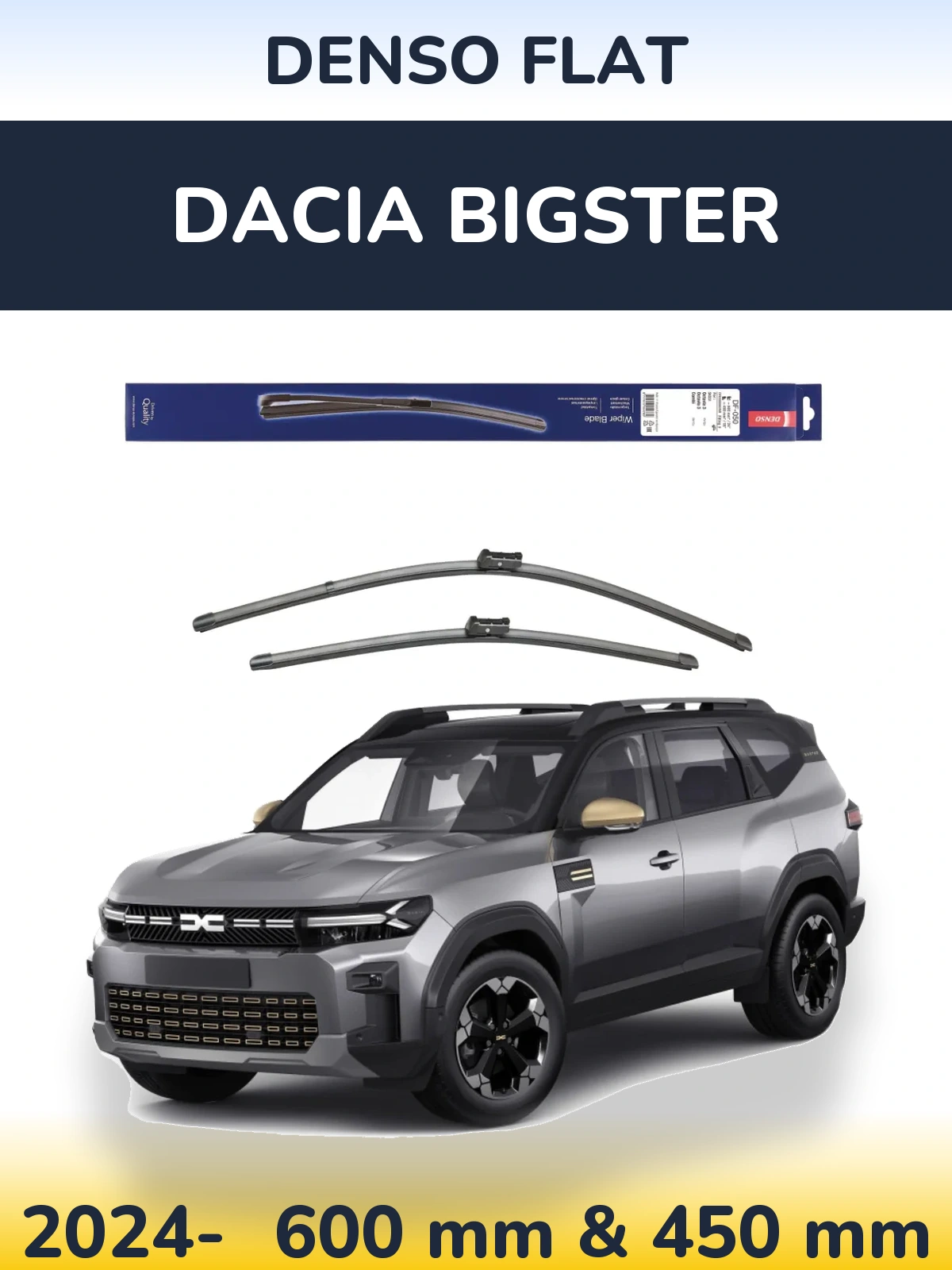 Front wiper blade set Denso Flat 600 & 450 mm for Dacia Bigster 2024-2026
