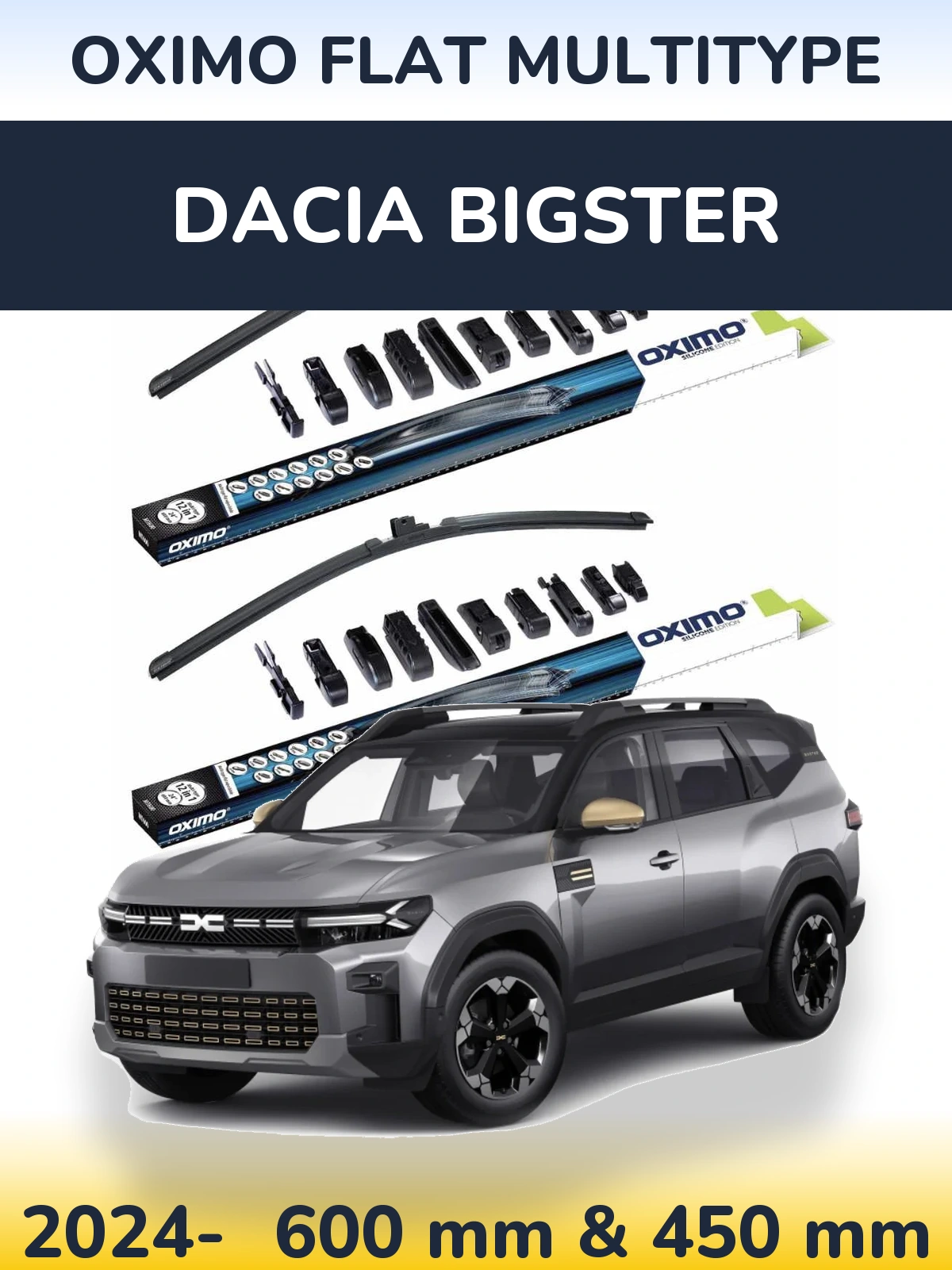 Front wiper blade set Oximo Flat MultiTypee 600 & 450 mm for Dacia Bigster 2024-2026