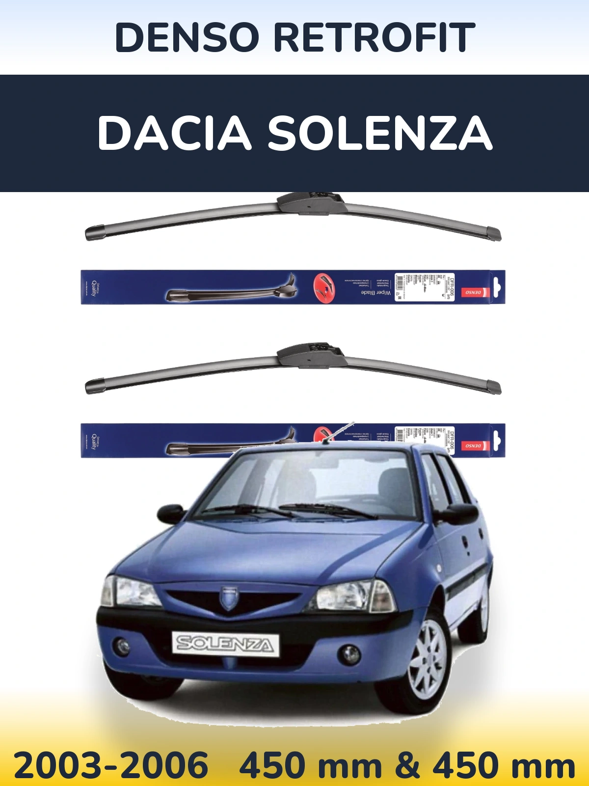 Front wiper blade set Denso Retrofit 450 & 450 mm for Dacia Solenza 2003-2006