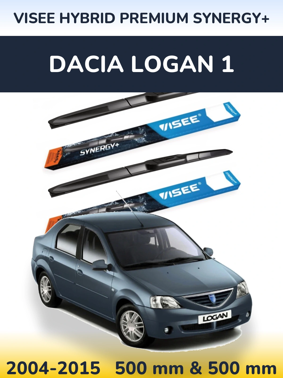 Front wiper blade set VISEE HYBRID PREMIUM SYNERGY+ 500 & 500 mm for Dacia Logan 1 2004-2015