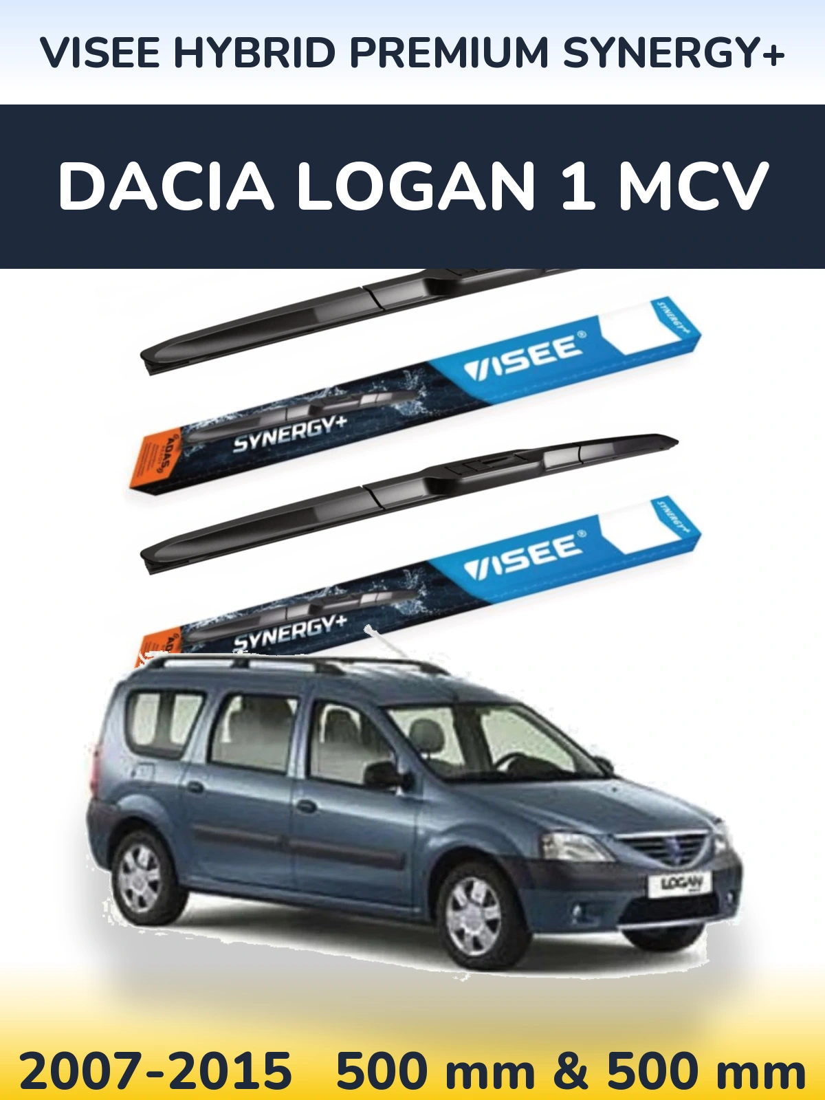 Комплект передних дворников VISEE HYBRID PREMIUM SYNERGY+ 500 & 500 мм для Dacia Logan 1 MCV 2007-2015