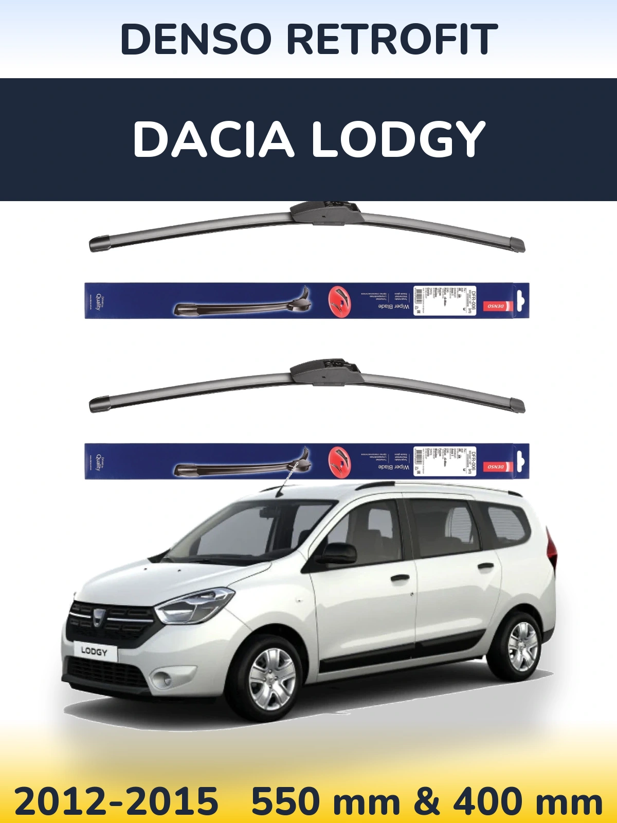 Front wiper blade set Denso Retrofit 550 & 400 mm for Dacia Lodgy 2012-2015