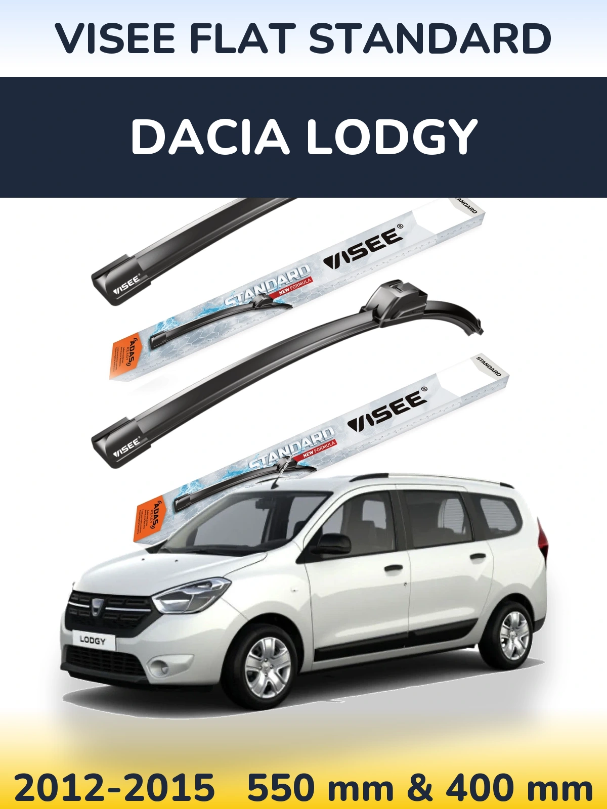 Front wiper blade set VISEE FLAT STANDARD 550 & 400 mm for Dacia Lodgy 2012-2015
