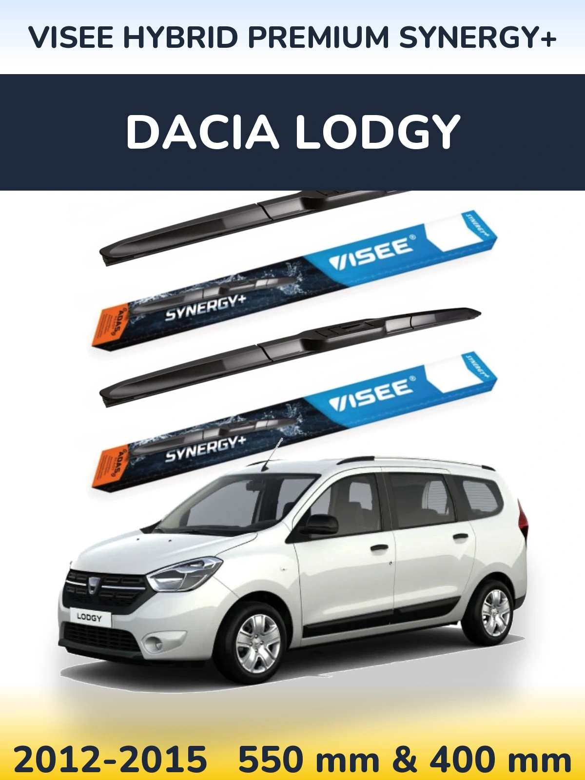 Front wiper blade set VISEE HYBRID PREMIUM SYNERGY+ 550 & 400 mm for Dacia Lodgy 2012-2015