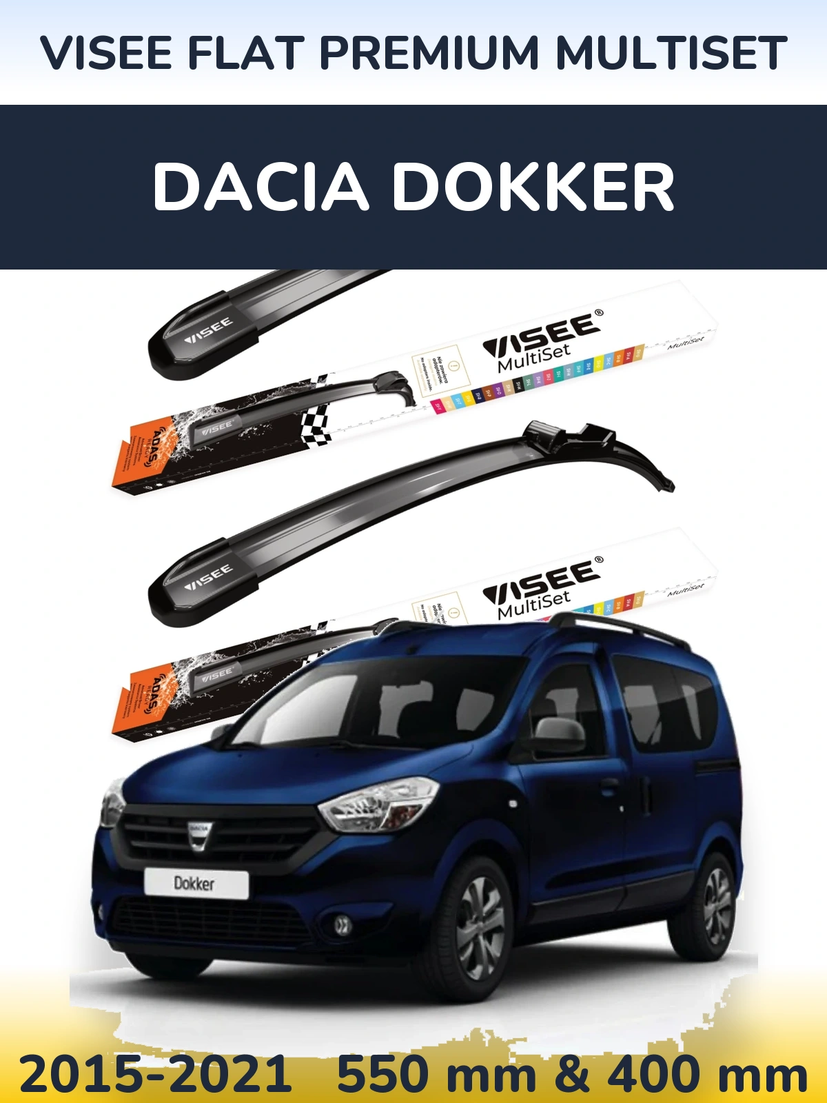 Комплект передніх щіток VISEE FLAT PREMIUM MultiSet 550 & 400 мм для Dacia Dokker 2015-2021