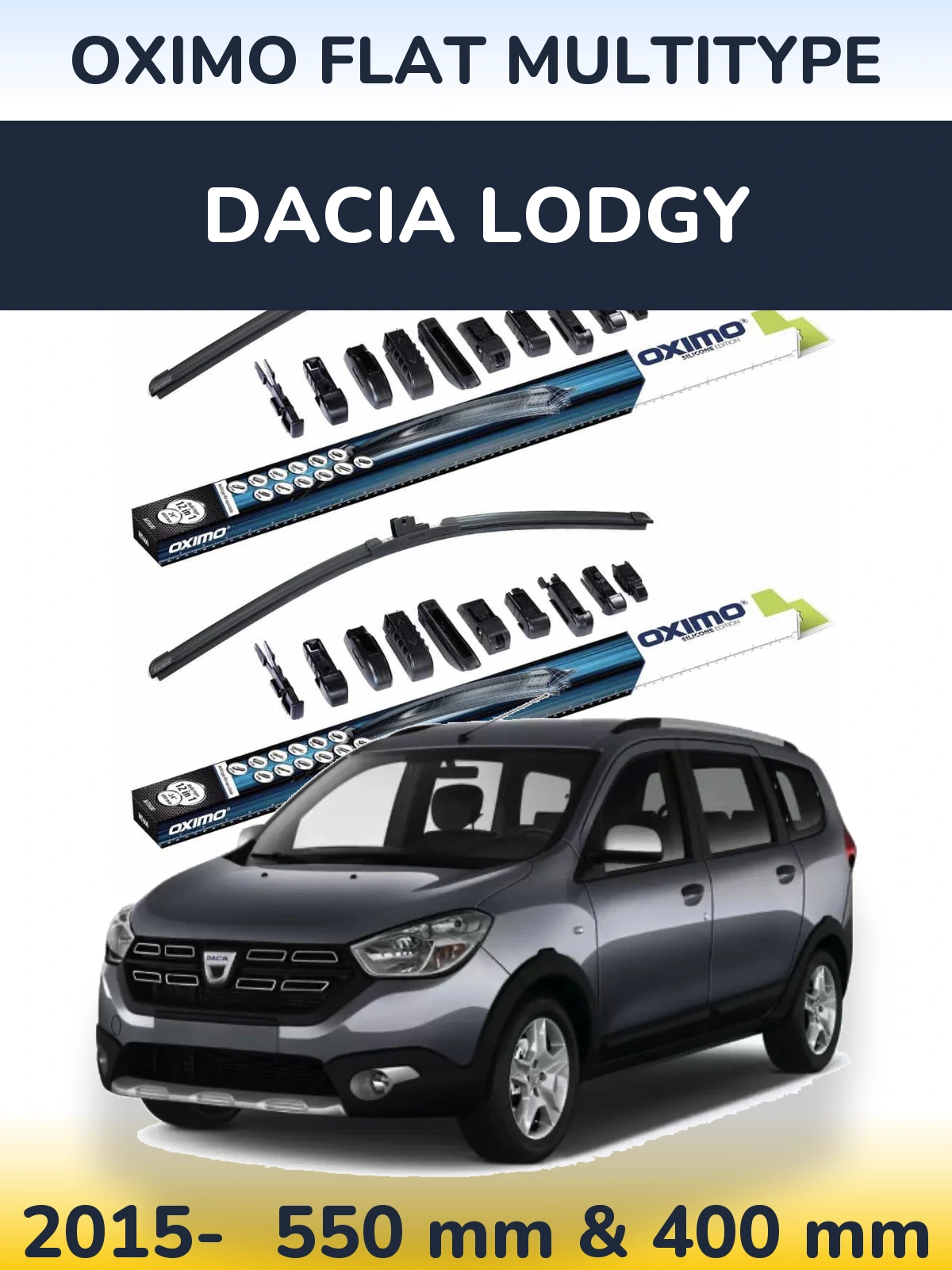 Front wiper blade set Oximo Flat MultiTypee 550 & 400 mm for Dacia Lodgy 2015-2026