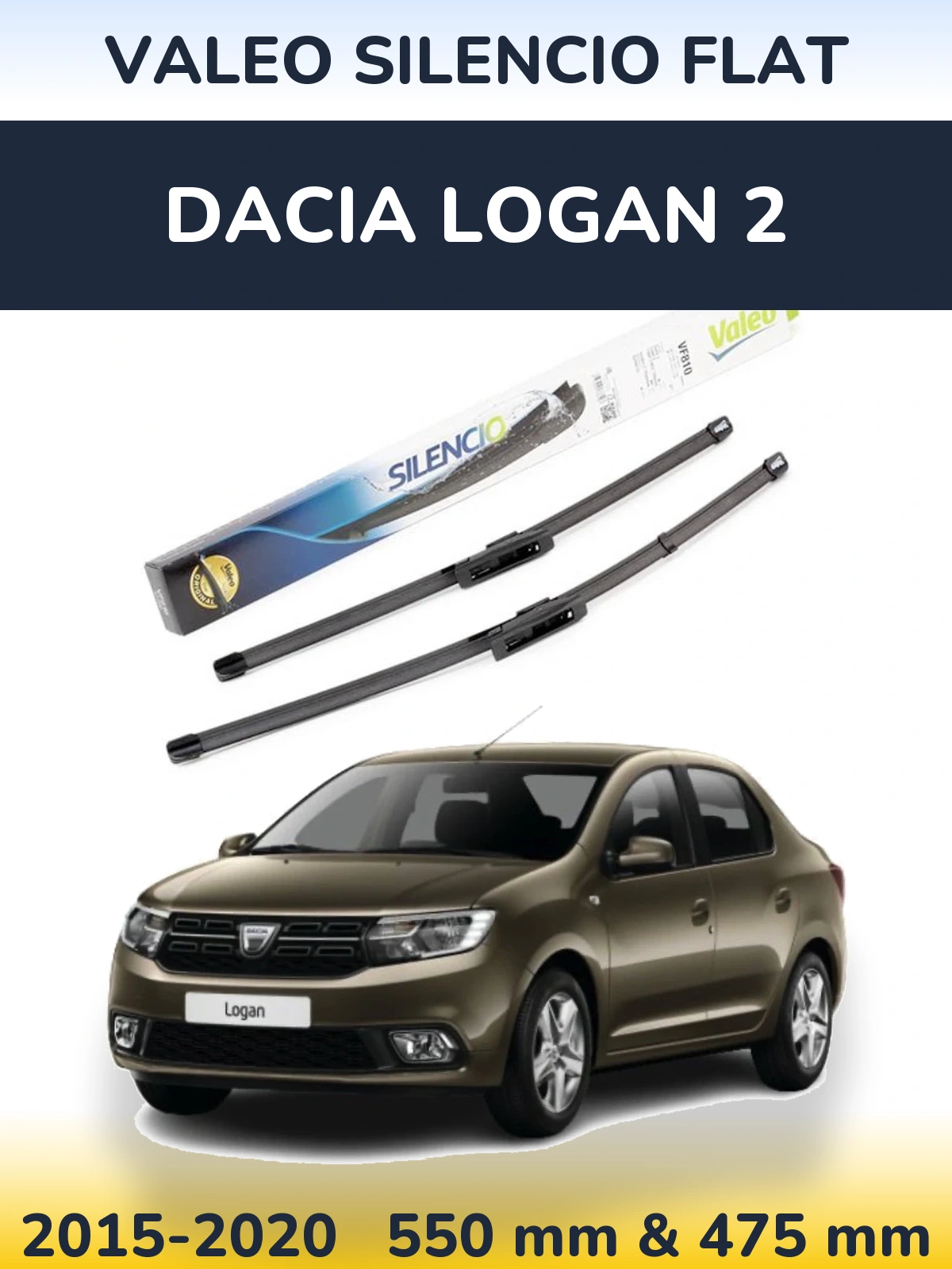 Front wiper blade set Valeo Silencio Flat 550 & 475 mm for Dacia Logan 2 2015-2020
