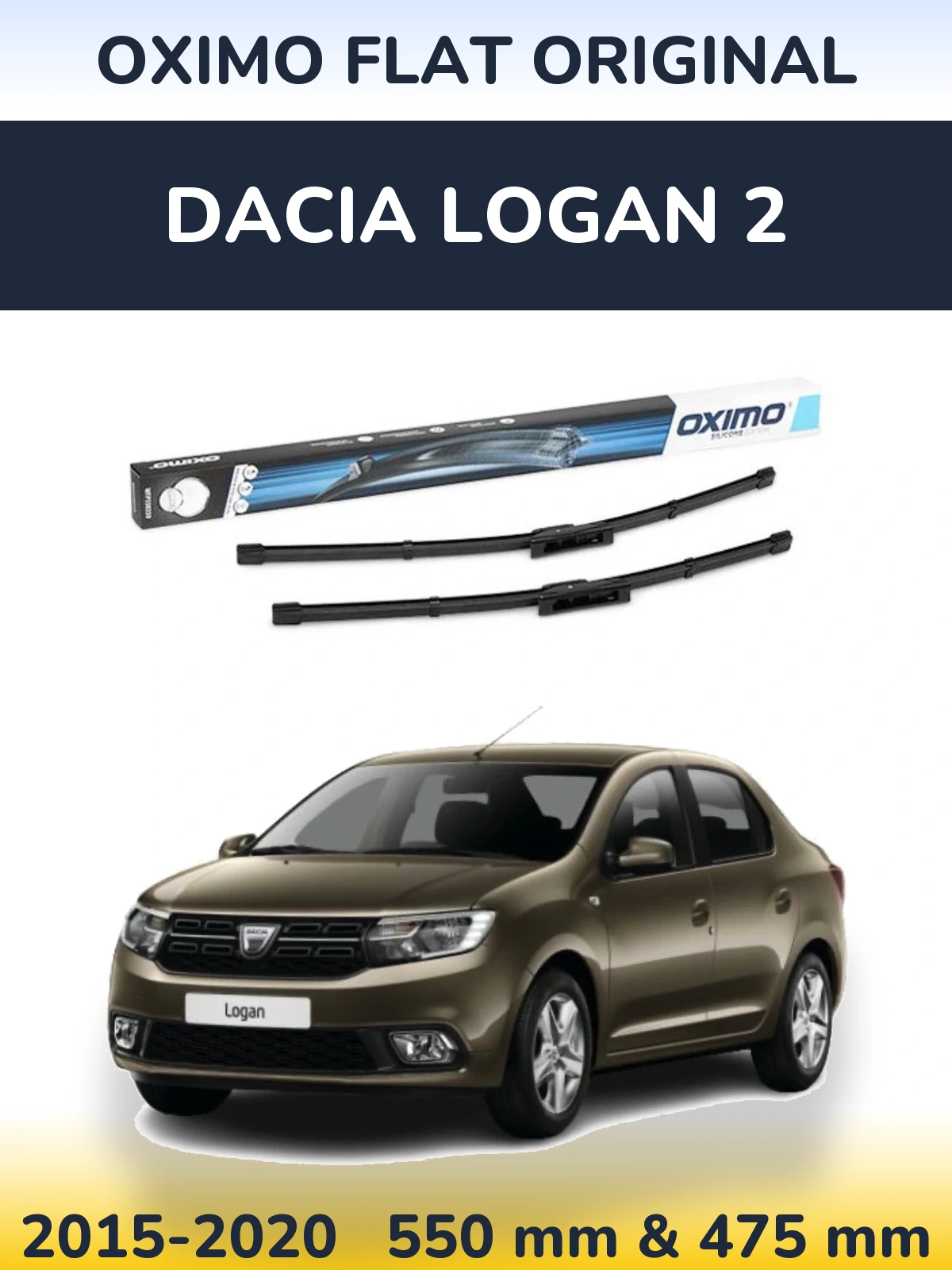 Комплект передних дворников Oximo Flat Original 550 & 475 мм для Dacia Logan 2 2015-2020