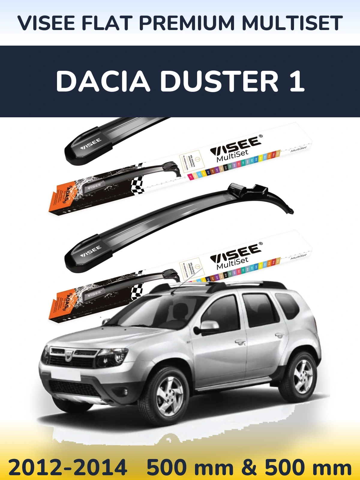 Комплект передних дворников VISEE FLAT PREMIUM MultiSet 500 & 500 мм для Dacia Duster 1 2012-2014