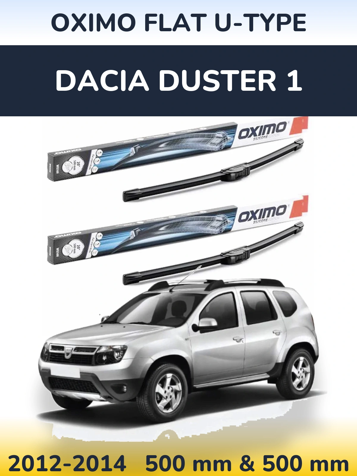 Комплект передних дворников Oximo Flat U-type 500 & 500 мм для Dacia Duster 1 2012-2014