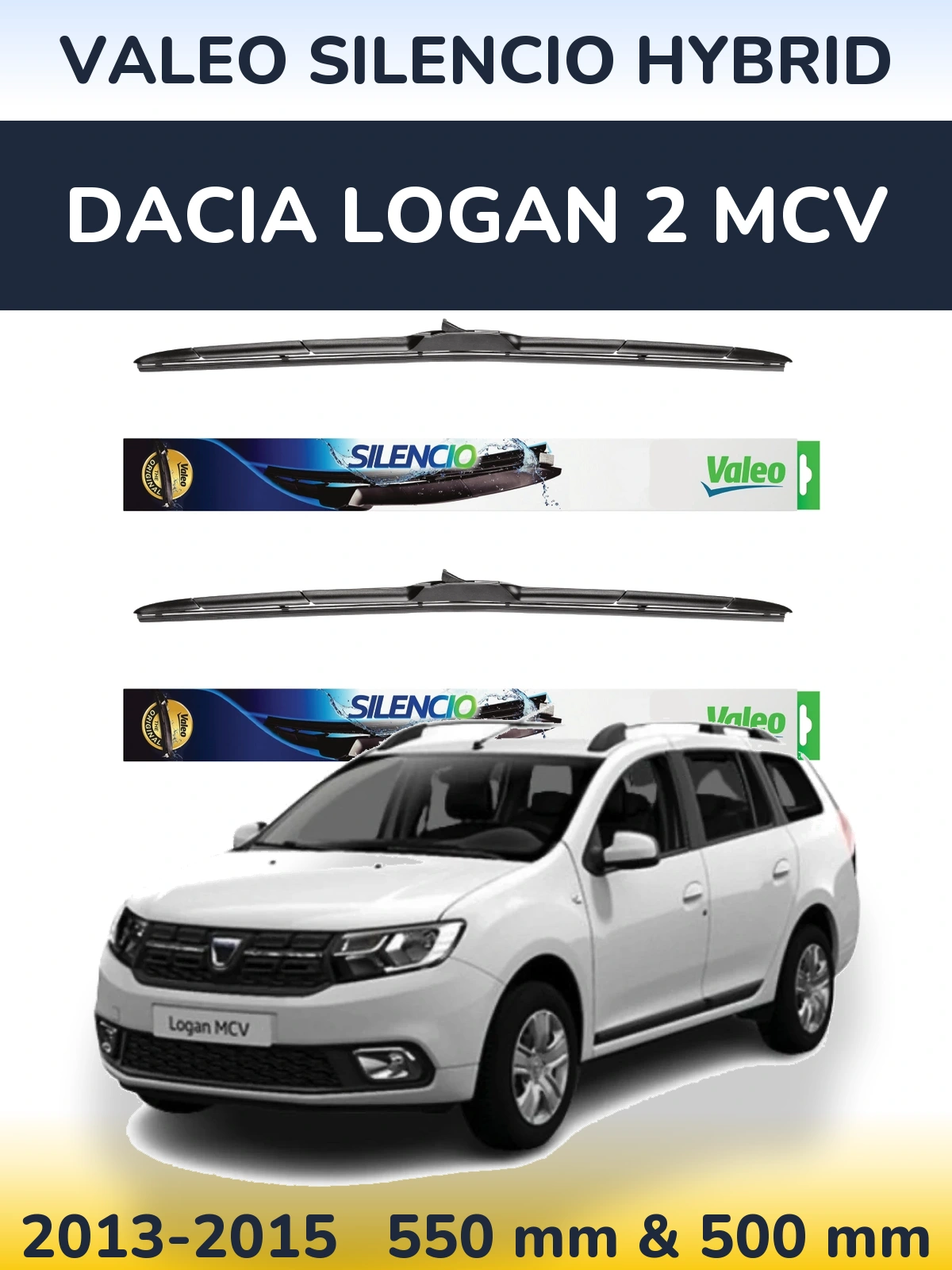 Front wiper blade set Valeo Silencio Hybrid 550 & 500 mm for Dacia Logan 2 MCV 2013-2015