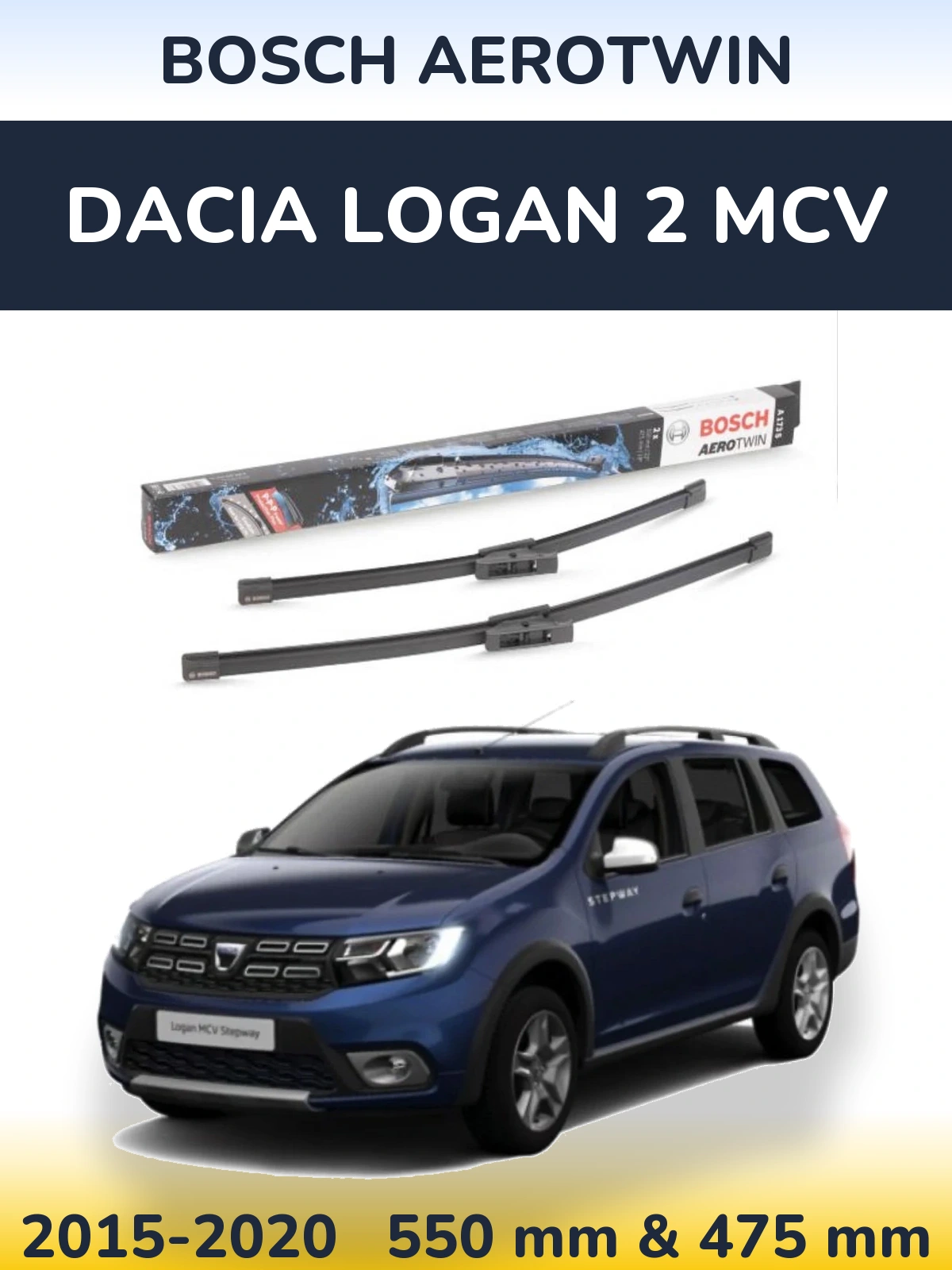 Комплект передних дворников BOSCH AeroTwin 550 & 475 мм для Dacia Logan 2 MCV 2015-2020