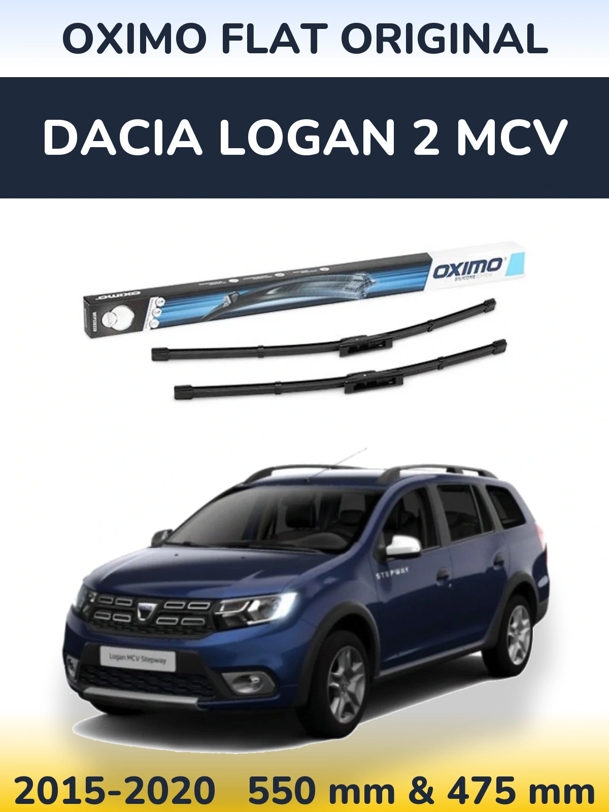 Front wiper blade set Oximo Flat Original 550 & 475 mm for Dacia Logan 2 MCV 2015-2020