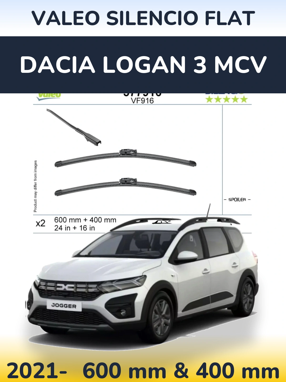 Комплект передніх щіток Valeo Silencio Flat 600 & 400 мм для Dacia Logan 3 MCV 2021-2026