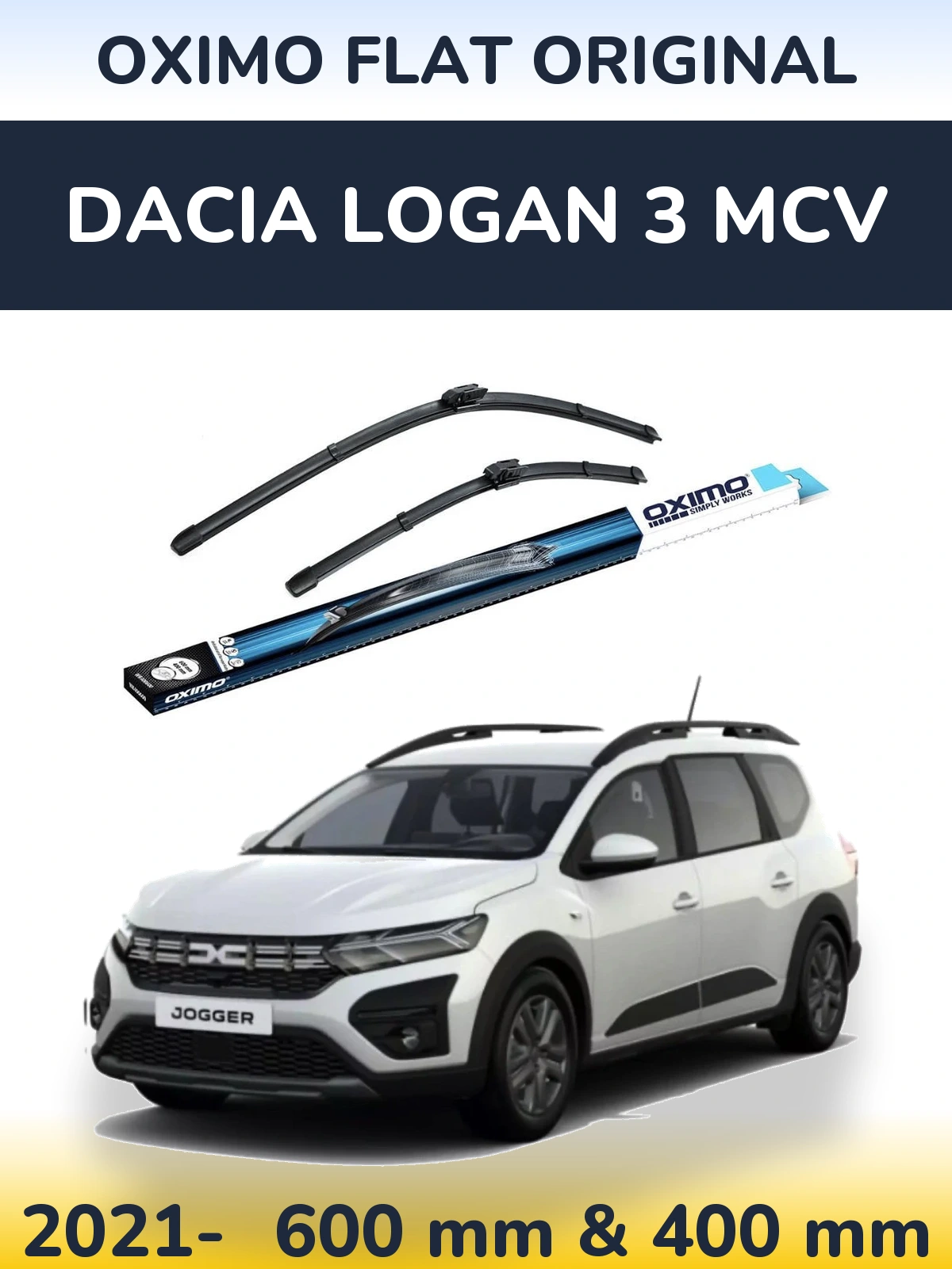 Front wiper blade set Oximo Flat Original 600 & 400 mm for Dacia Logan 3 MCV 2021-2026
