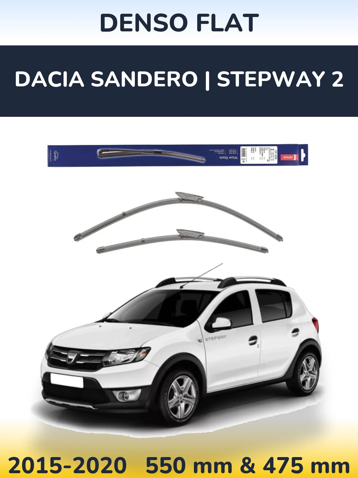 Комплект передніх щіток Denso Flat 550 & 475 мм для Dacia Sandero | Stepway 2 2015-2020