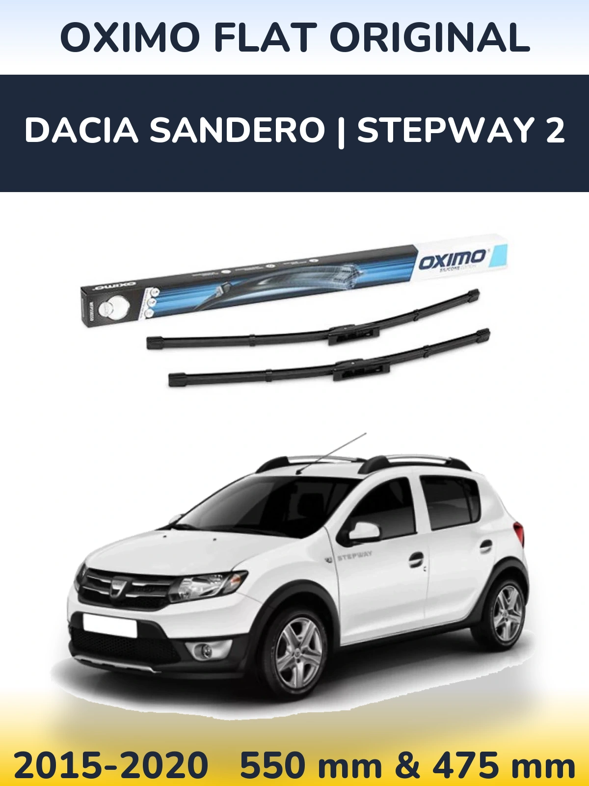 Front wiper blade set Oximo Flat Original 550 & 475 mm for Dacia Sandero | Stepway 2 2015-2020