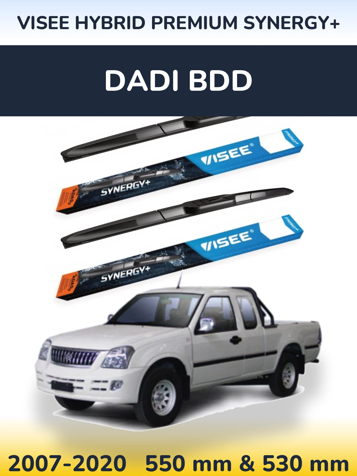 Front wiper blade set VISEE HYBRID PREMIUM SYNERGY+ 550 & 530 mm for Dadi BDD 2007-2020