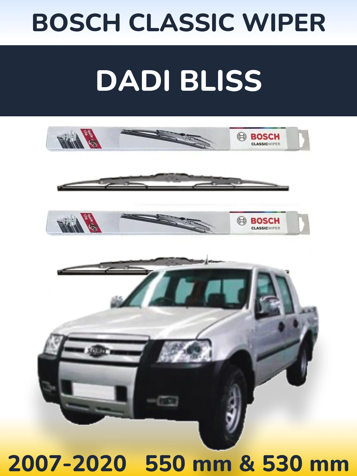 Front wiper blade set BOSCH Classic Wiper 550 & 530 mm for Dadi Bliss 2007-2020