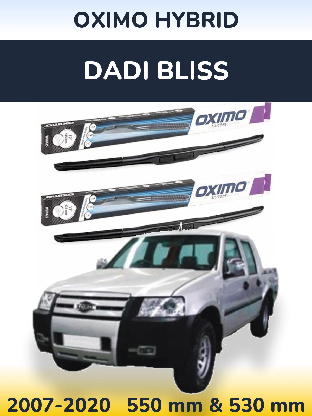 Front wiper blade set Oximo Hybrid 550 & 530 mm for Dadi Bliss 2007-2020