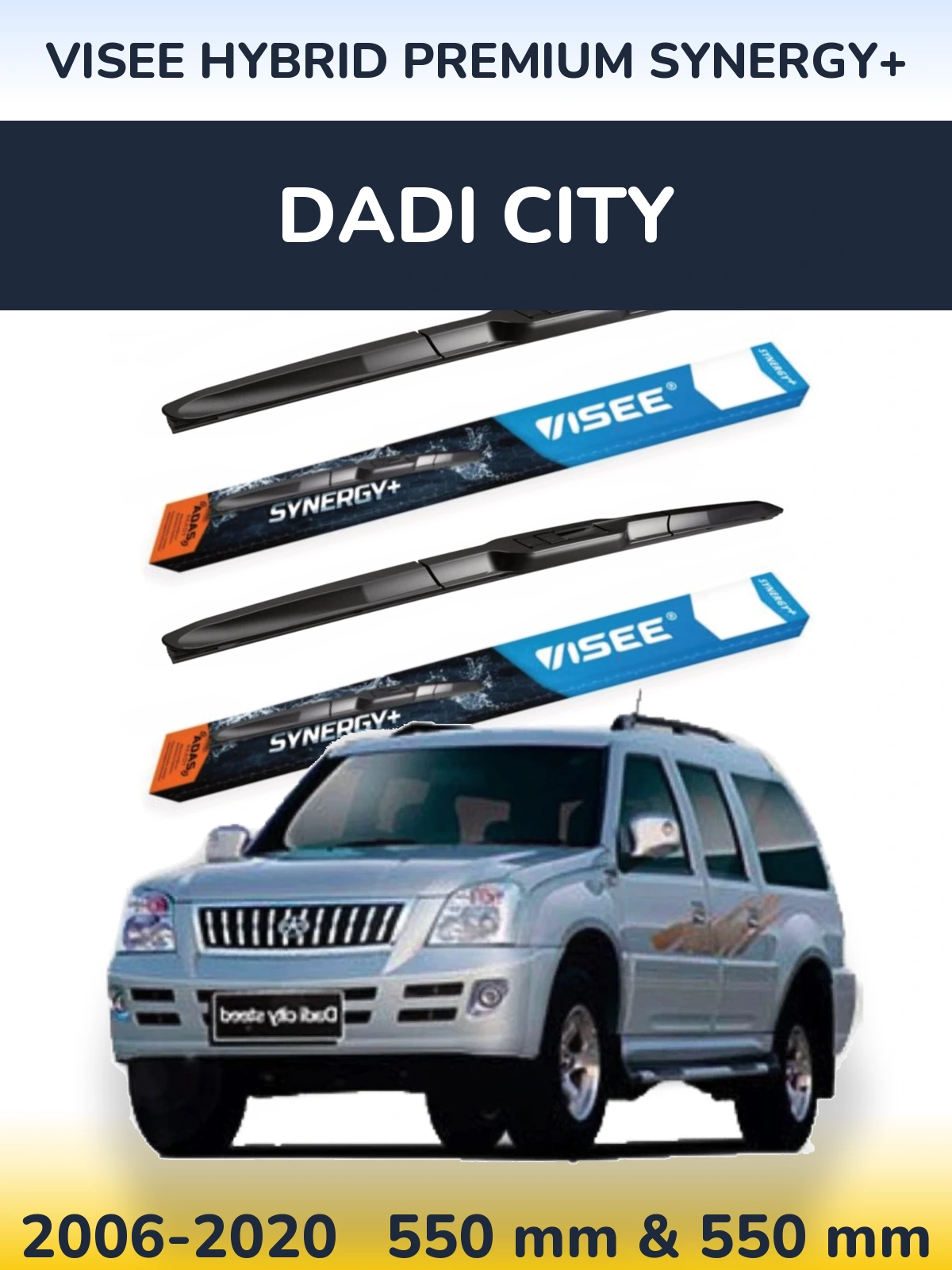 Front wiper blade set VISEE HYBRID PREMIUM SYNERGY+ 550 & 550 mm for Dadi City 2006-2020