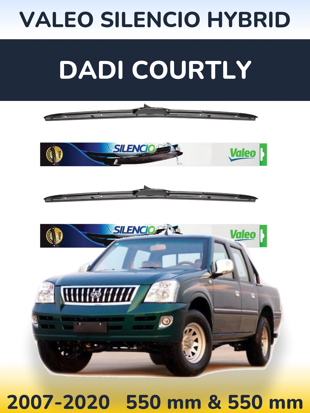 Комплект передних дворников Valeo Silencio Hybrid 550 & 550 мм для Dadi Courtly 2007-2020