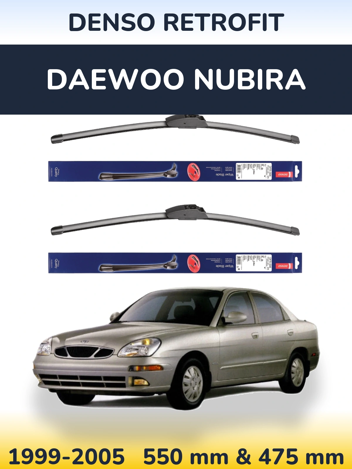 Front wiper blade set Denso Retrofit 550 & 475 mm for Daewoo Nubira 1999-2005