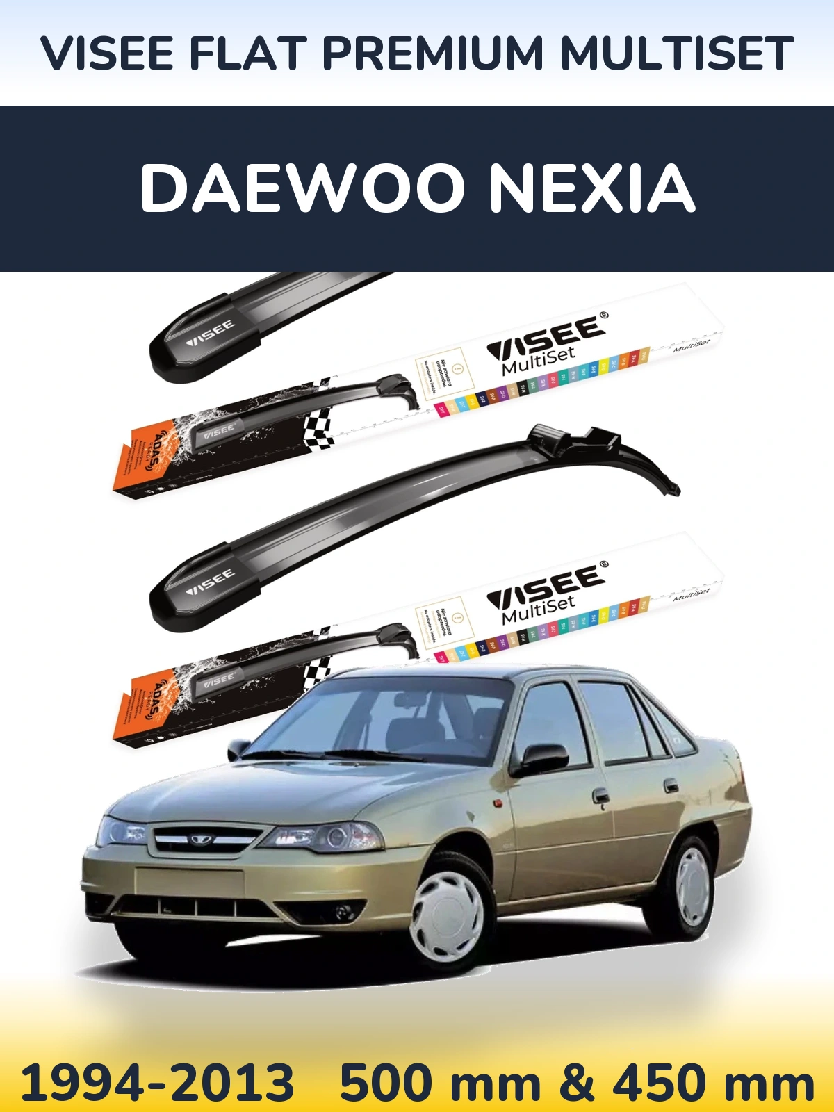 Front wiper blade set VISEE FLAT PREMIUM MultiSet 500 & 450 mm for Daewoo Nexia 1994-2013