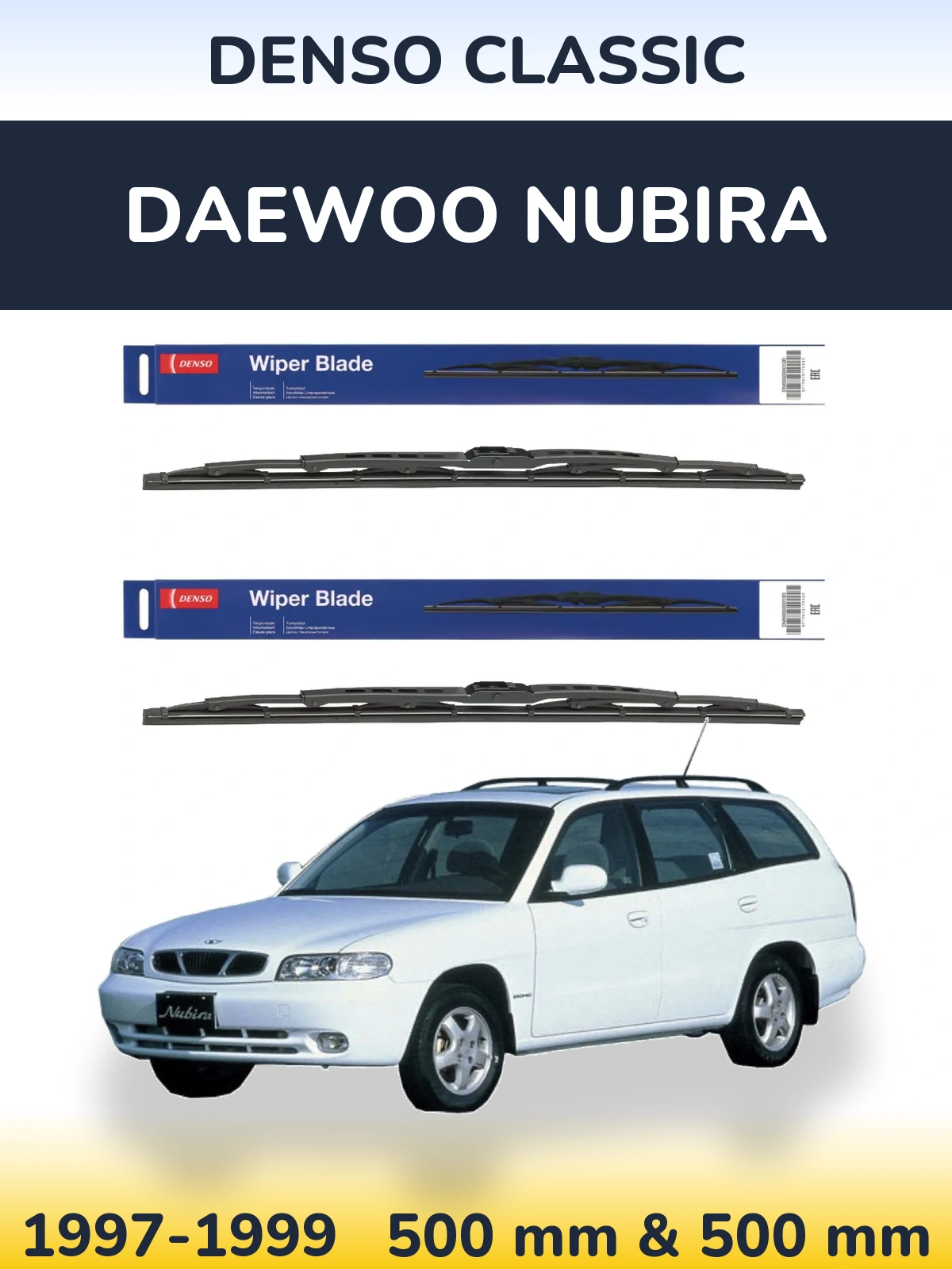 Front wiper blade set Denso Classic 500 & 500 mm for Daewoo Nubira 1997-1999