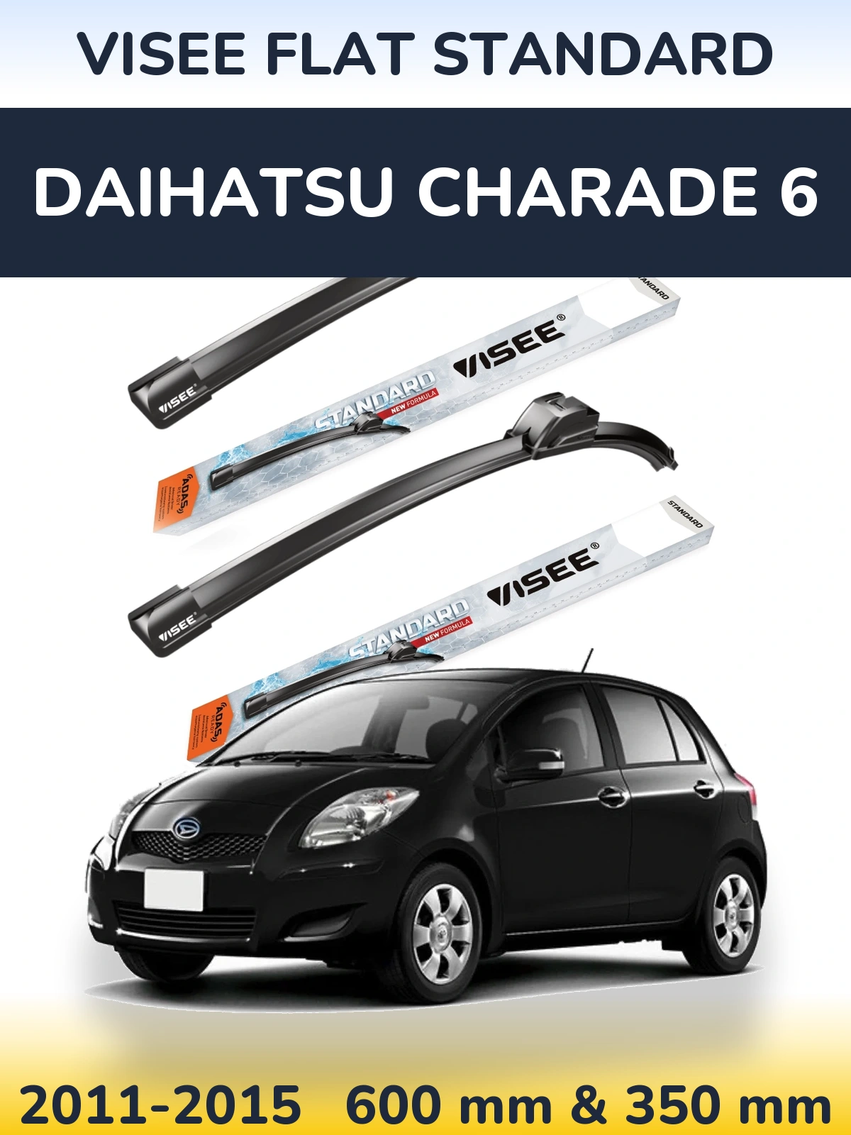 Комплект передних дворников VISEE FLAT STANDARD 600 & 350 мм для Daihatsu Charade 6 2011-2015