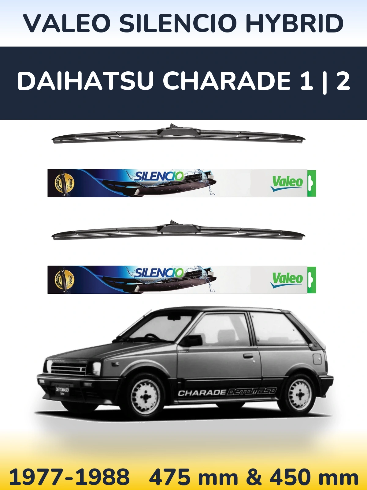 Комплект передних дворников Valeo Silencio Hybrid 475 & 450 мм для Daihatsu Charade 1 | 2 1977-1988