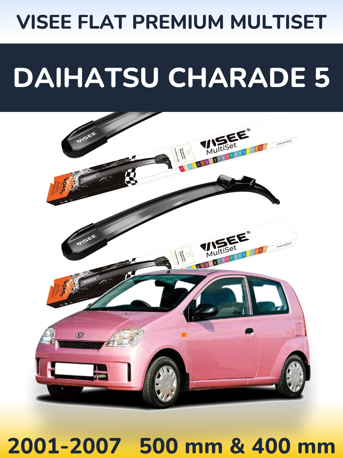 Front wiper blade set VISEE FLAT PREMIUM MultiSet 500 & 400 mm for Daihatsu Charade 5 2001-2007