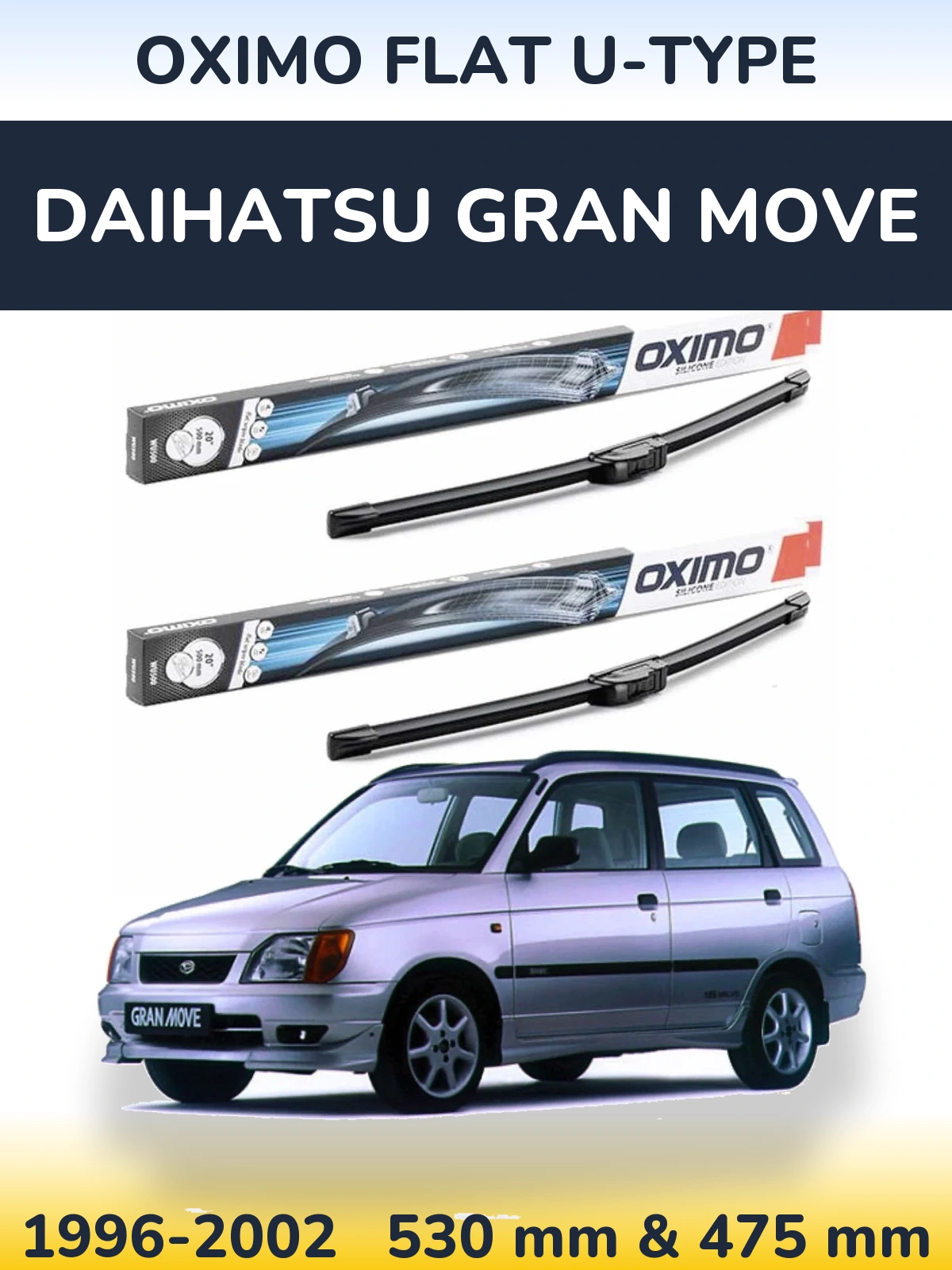 Комплект передних дворников Oximo Flat U-type 530 & 475 мм для Daihatsu Gran Move 1996-2002