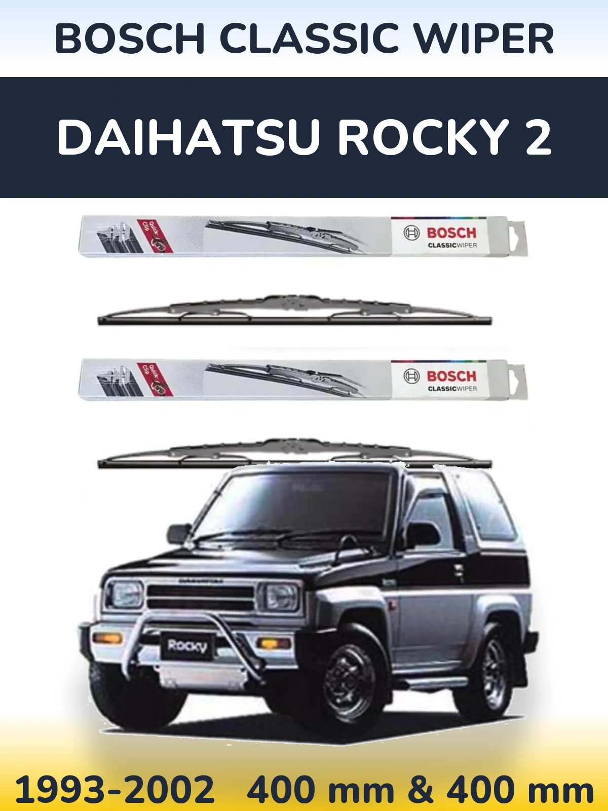 Front wiper blade set BOSCH Classic Wiper 400 & 400 mm for Daihatsu Rocky 2 1993-2002