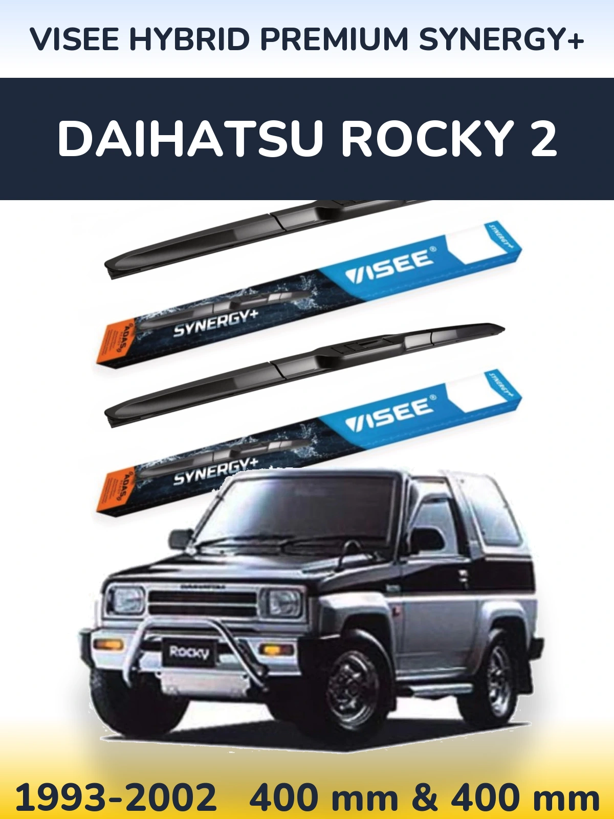Front wiper blade set VISEE HYBRID PREMIUM SYNERGY+ 400 & 400 mm for Daihatsu Rocky 2 1993-2002