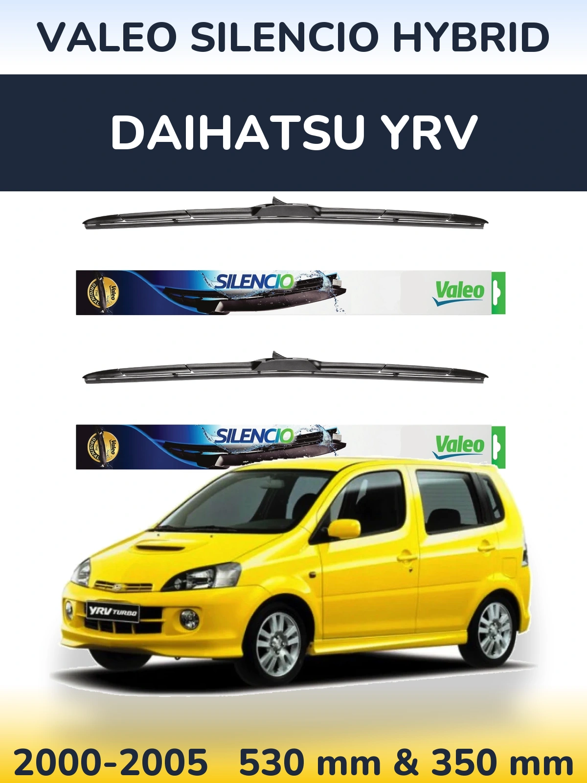 Front wiper blade set Valeo Silencio Hybrid 530 & 350 mm for Daihatsu YRV 2000-2005