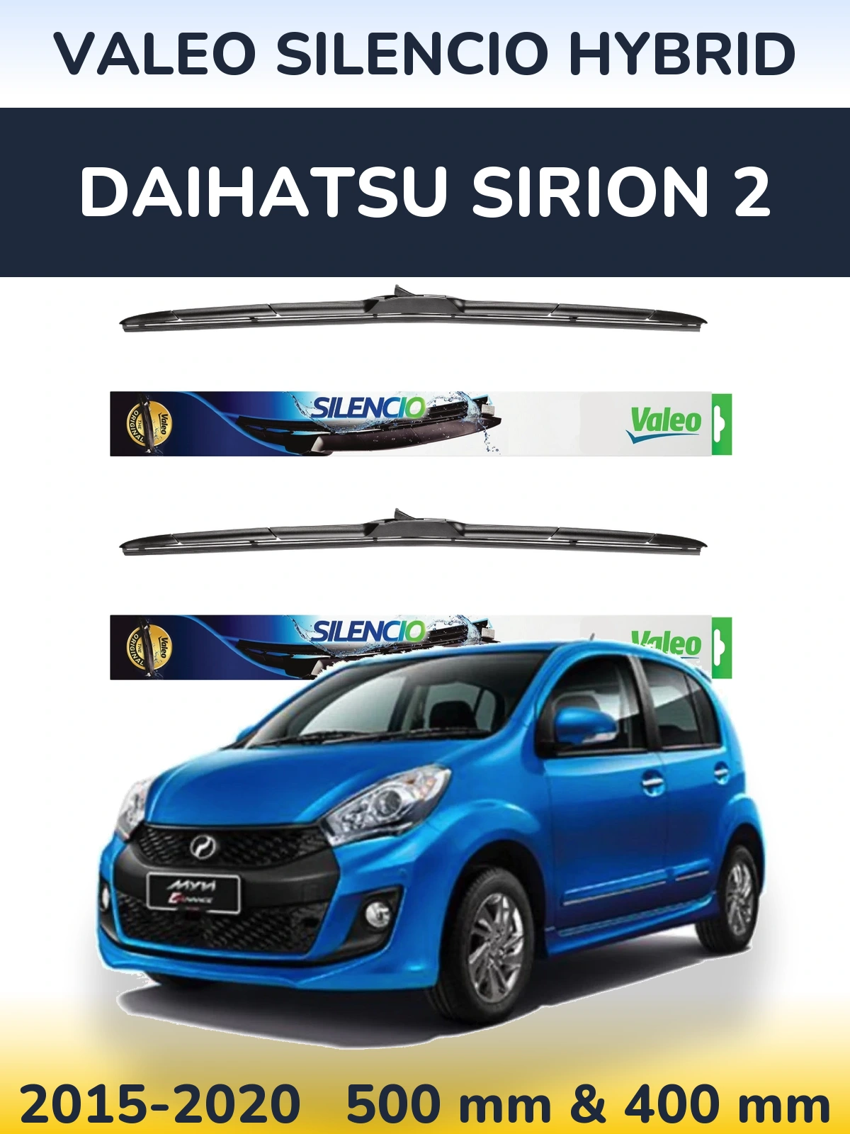 Комплект передних дворников Valeo Silencio Hybrid 500 & 400 мм для Daihatsu SIrion 2 2015-2020