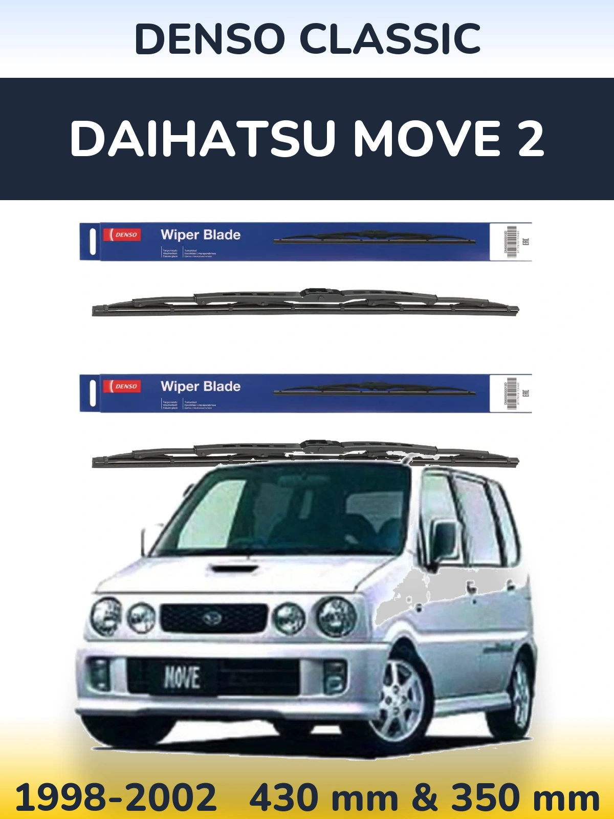 Front wiper blade set Denso Classic 430 & 350 mm for Daihatsu Move 2 1998-2002