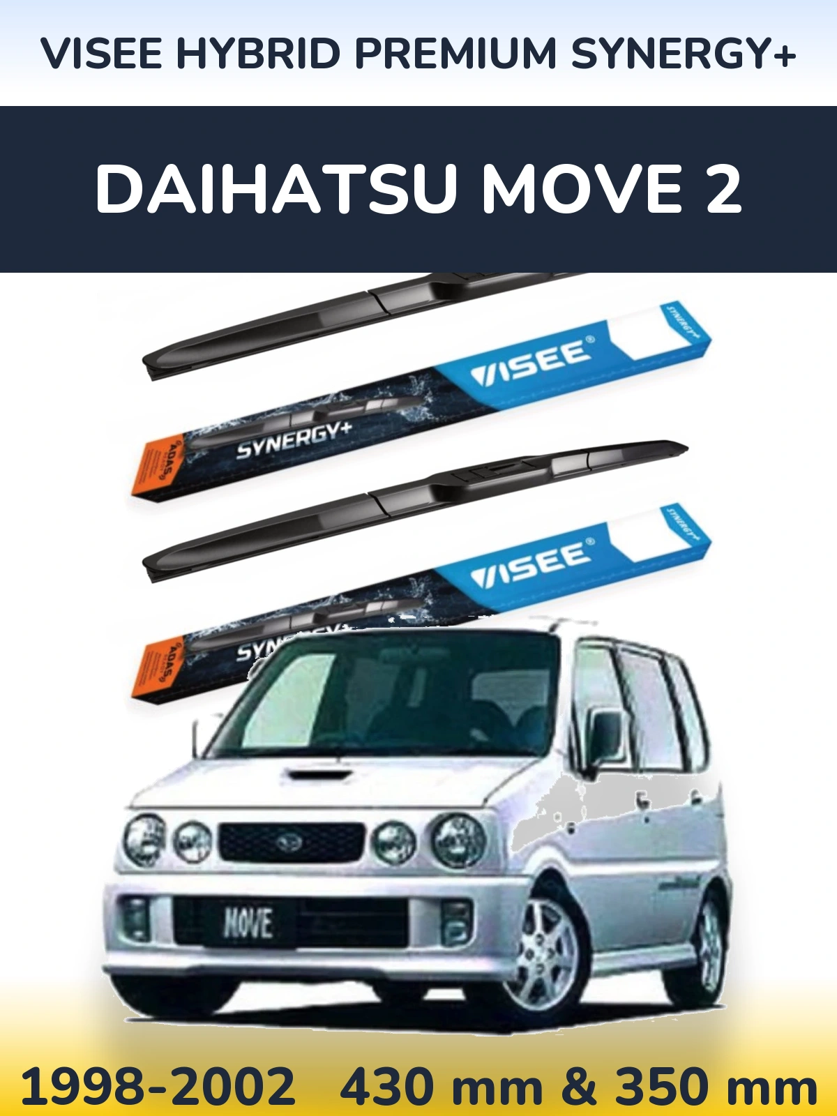 Front wiper blade set VISEE HYBRID PREMIUM SYNERGY+ 430 & 350 mm for Daihatsu Move 2 1998-2002