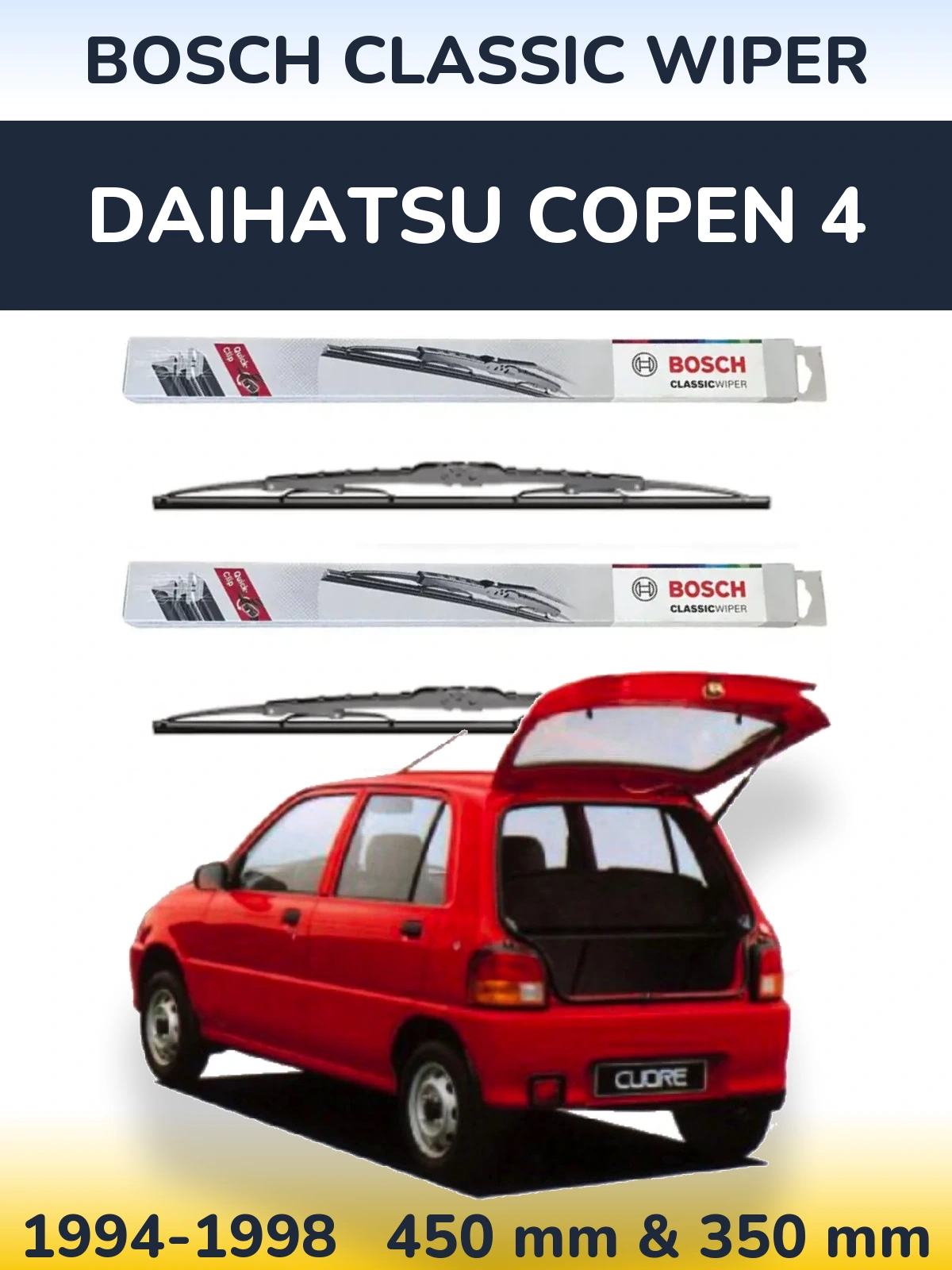Комплект передніх щіток BOSCH Classic Wiper 450 & 340 мм для Daihatsu Copen 4 1994-1998