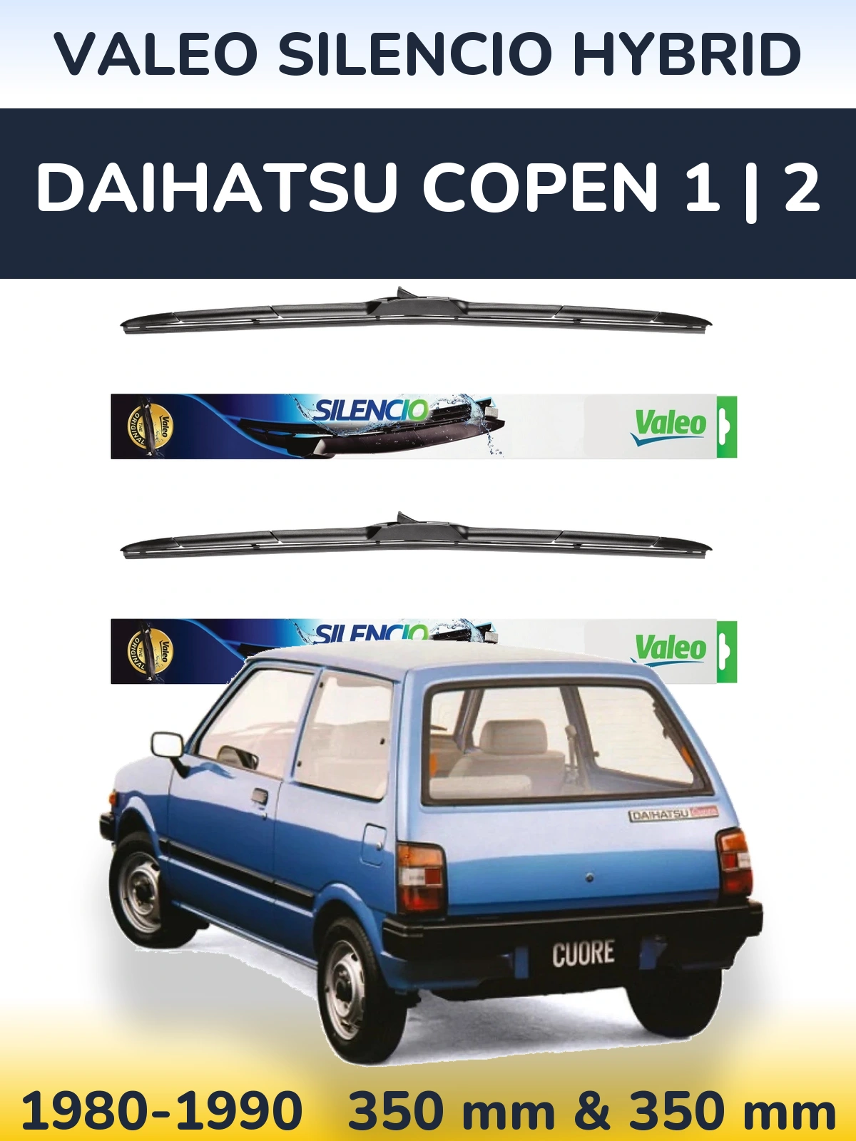 Front wiper blade set Valeo Silencio Hybrid 350 & 350 mm for Daihatsu Copen 1 | 2 1980-1990