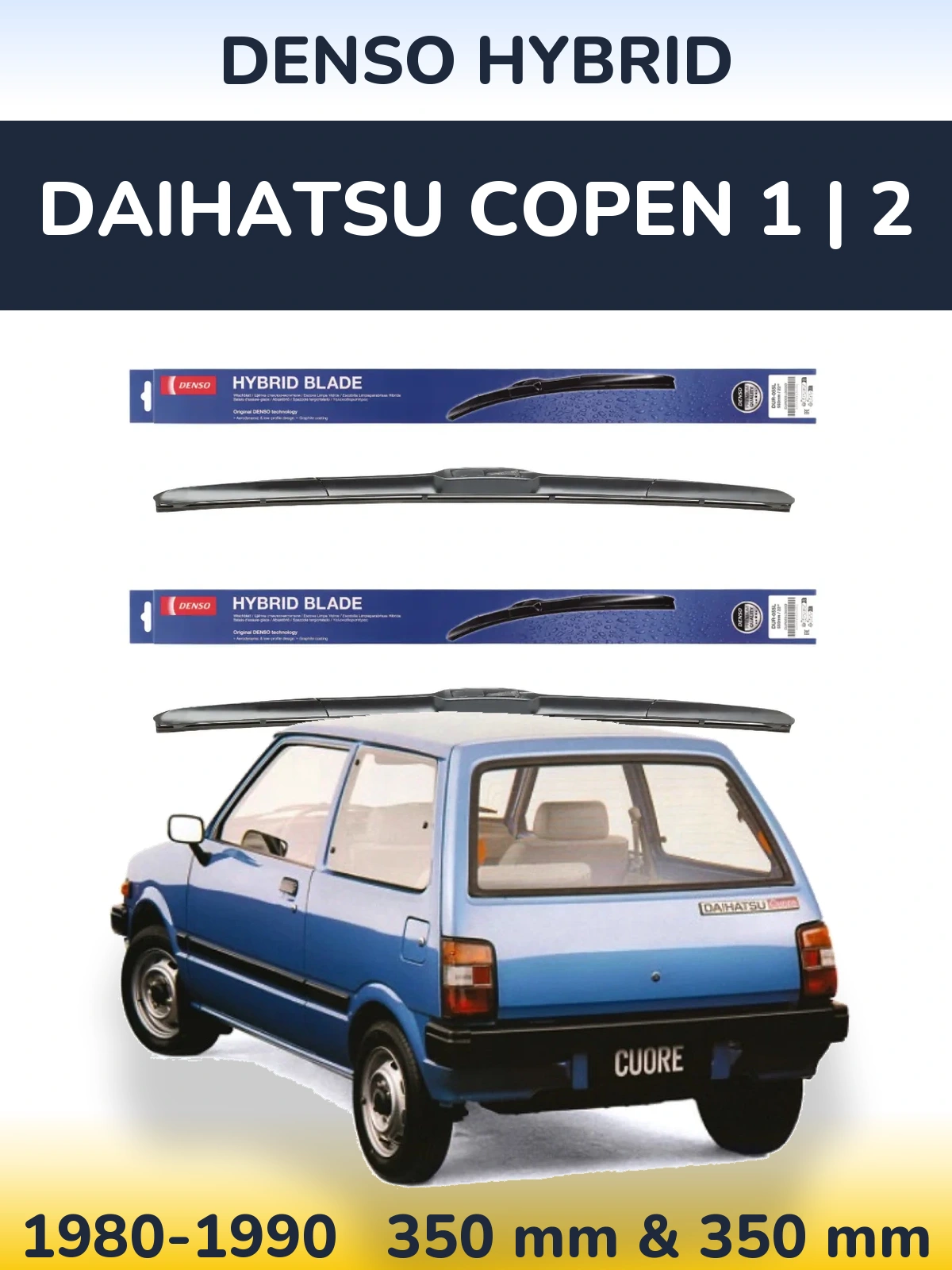 Front wiper blade set Denso Hybrid 350 & 350 mm for Daihatsu Copen 1 | 2 1980-1990