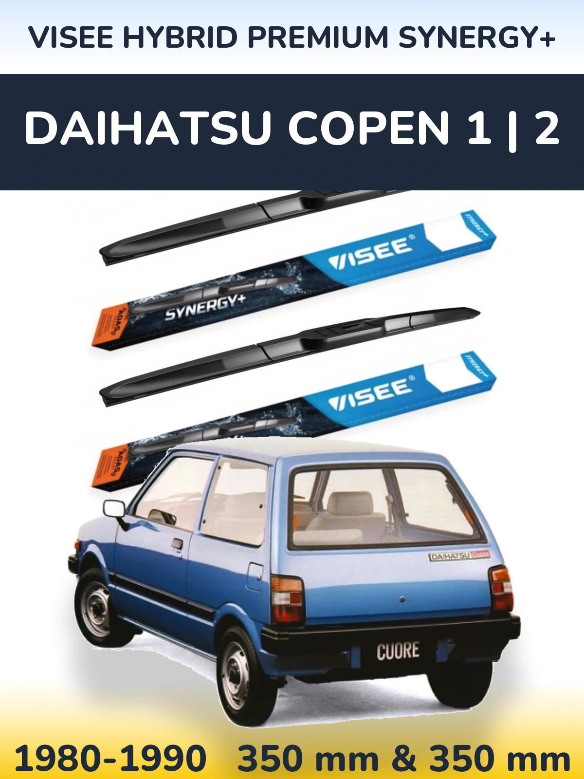 Front wiper blade set VISEE HYBRID PREMIUM SYNERGY+ 350 & 350 mm for Daihatsu Copen 1 | 2 1980-1990