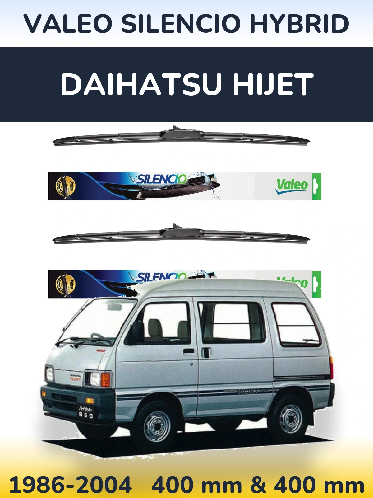 Front wiper blade set Valeo Silencio Hybrid 400 & 400 mm for Daihatsu HiJet 1986-2004