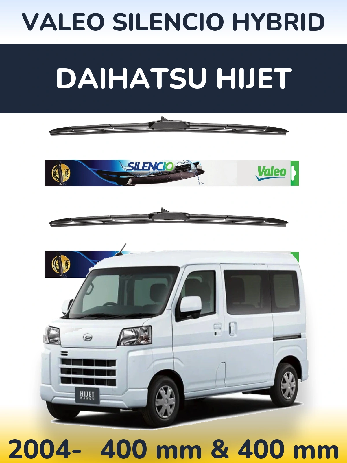 Front wiper blade set Valeo Silencio Hybrid 400 & 400 mm for Daihatsu HiJet 2004-2026