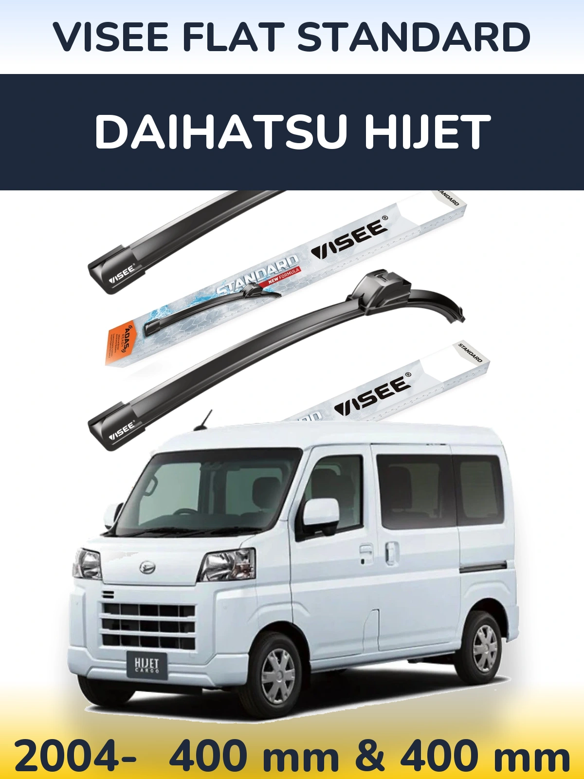 Front wiper blade set VISEE FLAT STANDARD 400 & 400 mm for Daihatsu HiJet 2004-2026